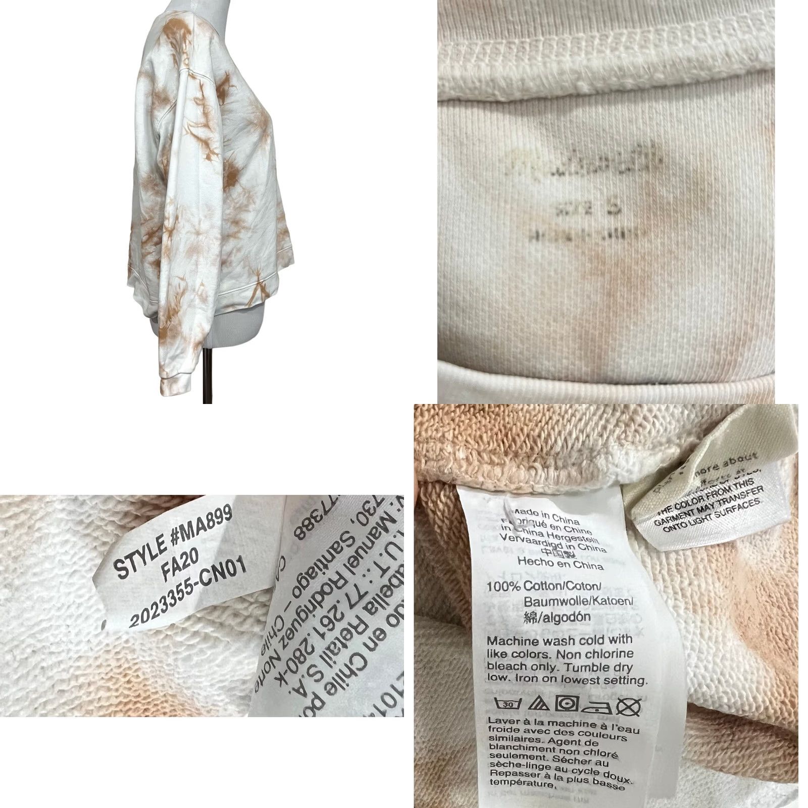Madewell Madewell Tie-Dye Sweatshirt Crewneck Pullover (Re)sourced Cotton White Tan Sz S Women Long Sleeve Pullover Tan 100% Cotton Vintage? Size S / US 4 / IT 40 - 8 Thumbnail