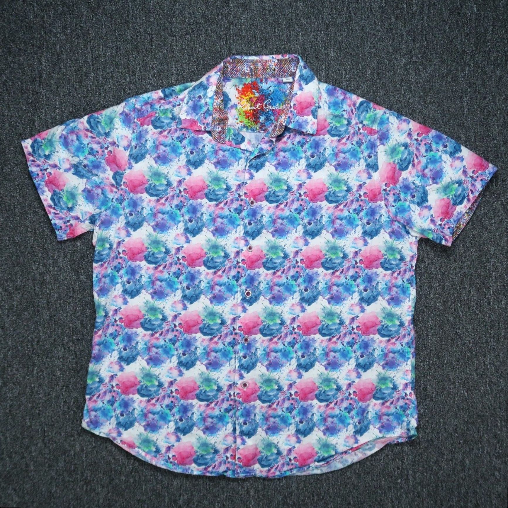 Robert Graham Robert Graham Shirt Men M Blue Pink Watercolor Classic Fit Button-Up Short Sleeve Geometric Pattern Size US M / EU 48-50 / 2 - 2 Thumbnail