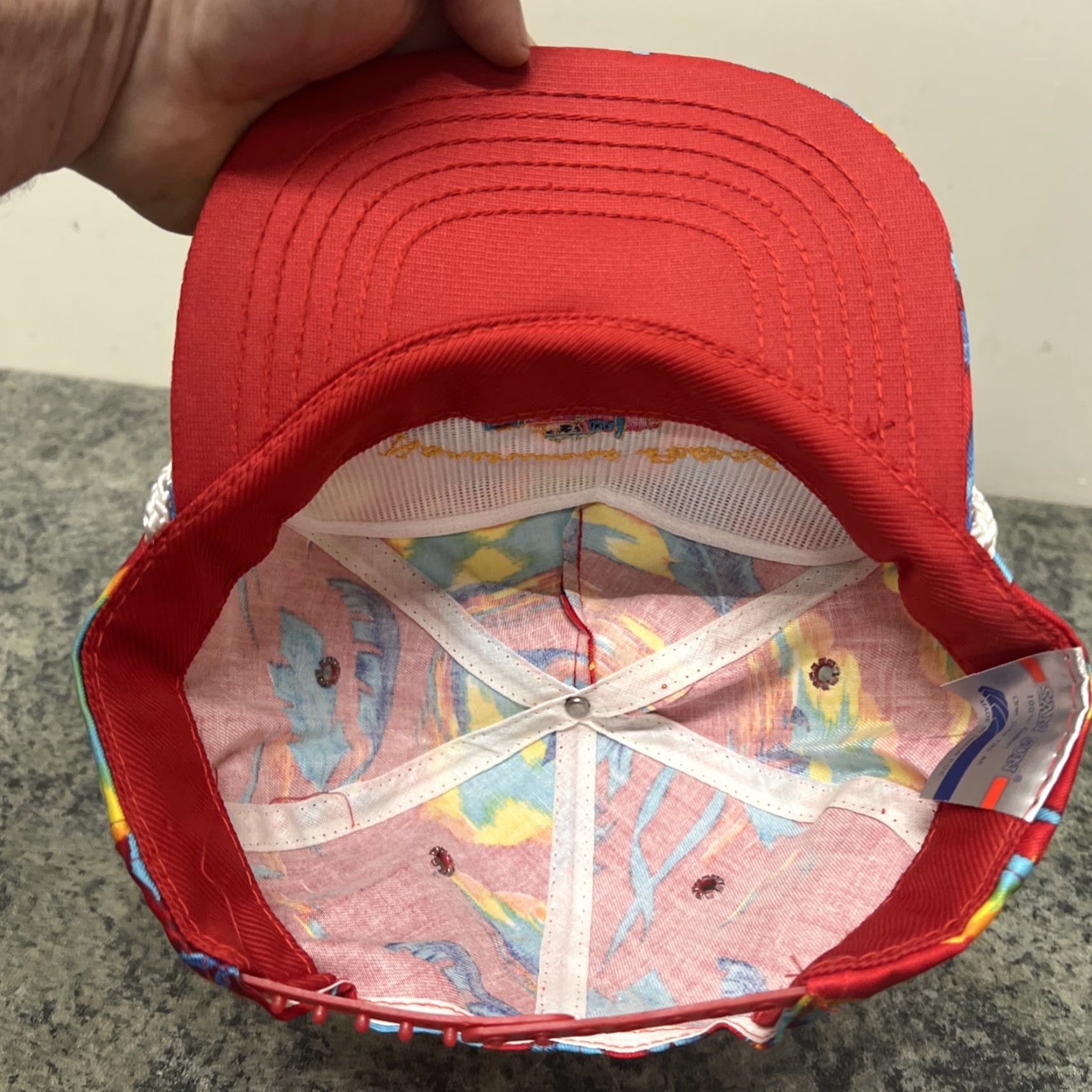 Vintage **VINTAGE RED FLORAL SAN SUN 80S TRUCKER HAT** User: **VINTAGE RED FLORAL SAN SUN 80S TRUCKER HAT** Size ONE SIZE - 5 Thumbnail
