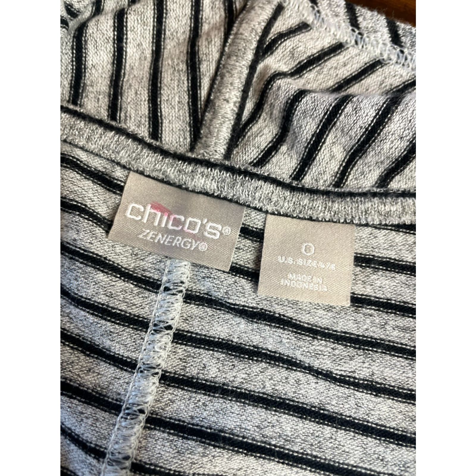 Vintage Chico's Sweater Cardigan, Women Size 4 Regular, Gray Black Striped Open Long Sleeve, Casual, Fall Spring Summer, Womens Size S / US 4 / IT 40 - 7 Thumbnail