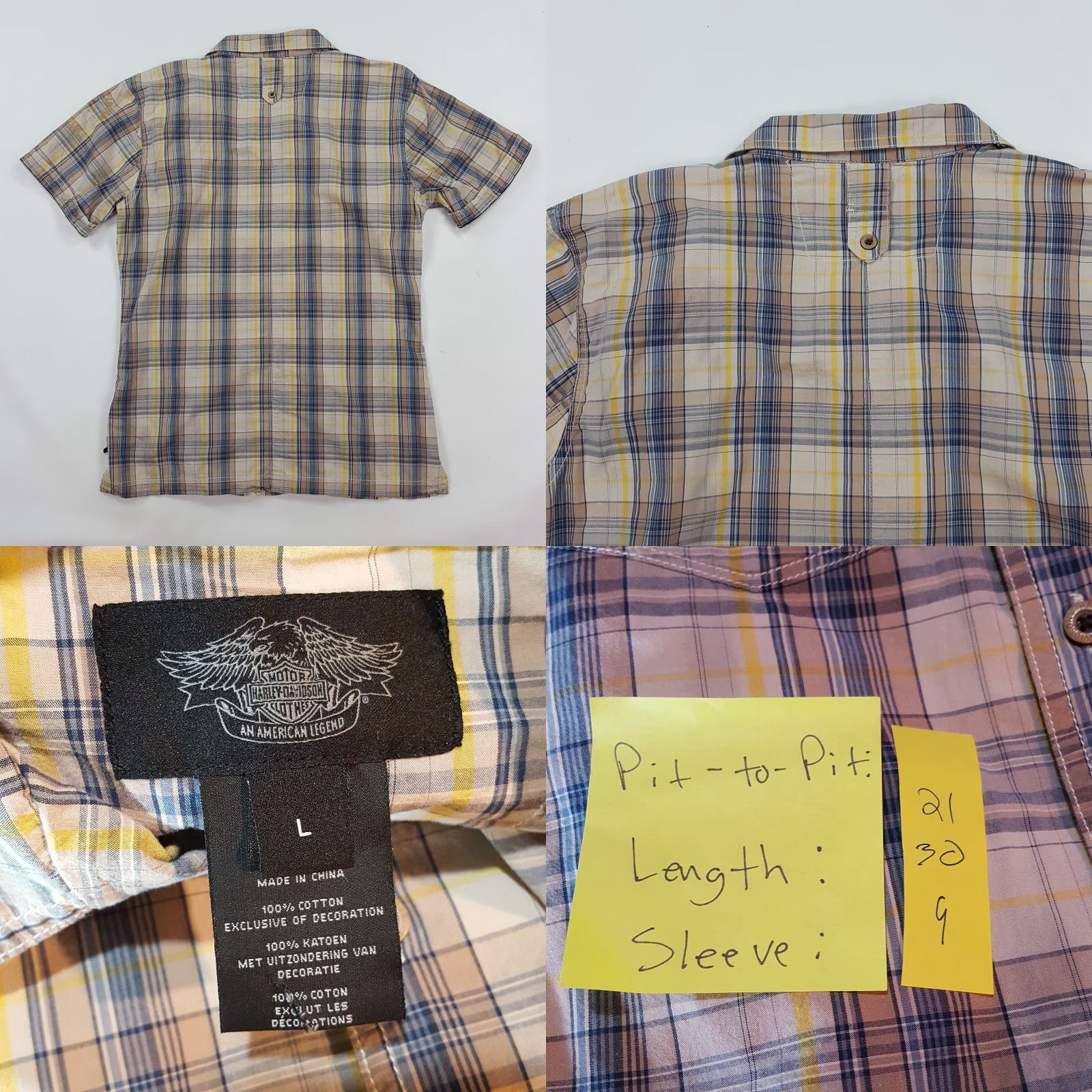 Harley Davidson Harley-Davidson Plaid Collared Mens L Motorcycle Button-Up Retro Dress Shirt Size 42R - 8 Thumbnail