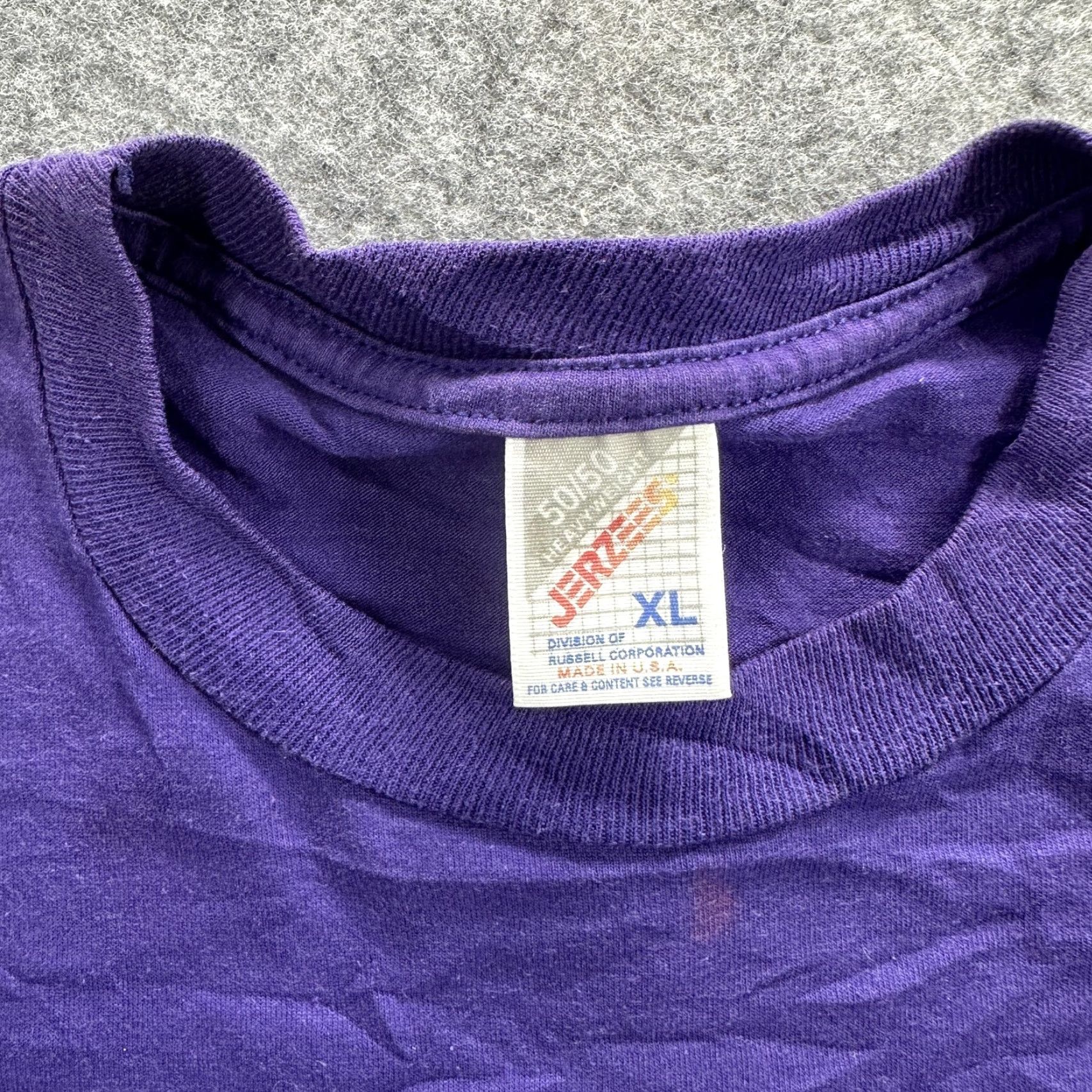 Jerzees VINTAGE Jerzees Shirt Mens XL Purple Blank 90s Tee Crew Neck Short Sleeve Cotton Blend Polyester Blend Single Stitch Made USA Size US XL / EU 56 / 4 - 7 Thumbnail