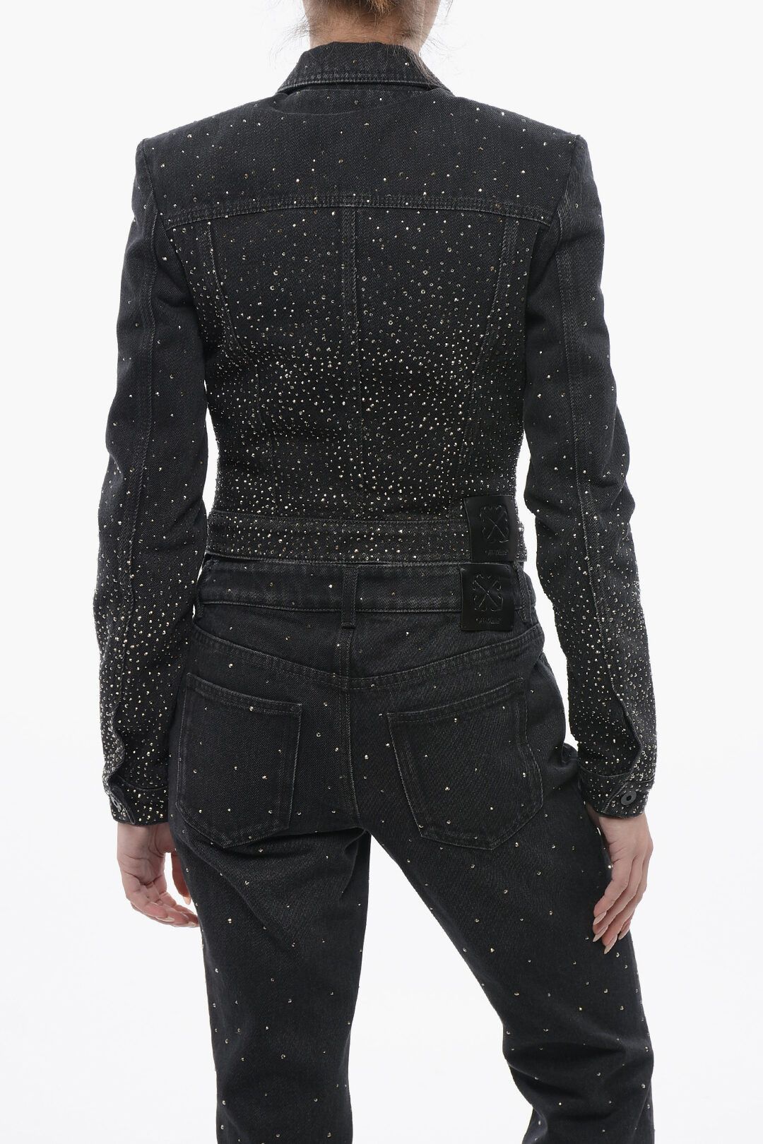 Off-White og1mm1125 Cropped Fit Bling Denim Jacket in Black Size XS / US 0-2 / IT 36-38 - 2 Thumbnail
