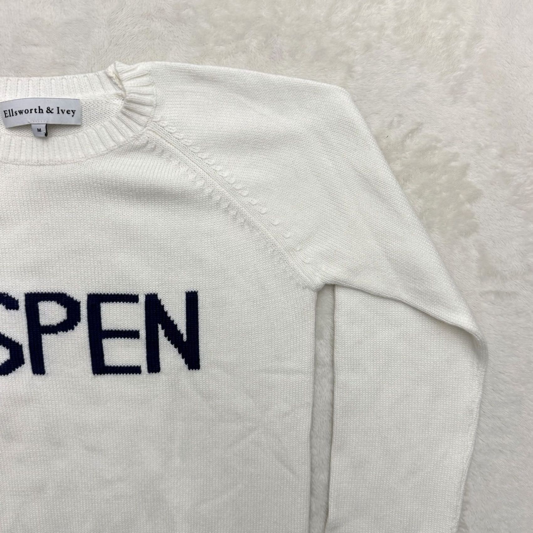 Vintage Ellsworth & Ivey Sweater Womens Medium White Aspen Ski Graphic Pullover Knit Crew Neck Raglan Sleeve Logo Winter Casual zip? Size M / US 6-8 / IT 42-44 - 4 Thumbnail
