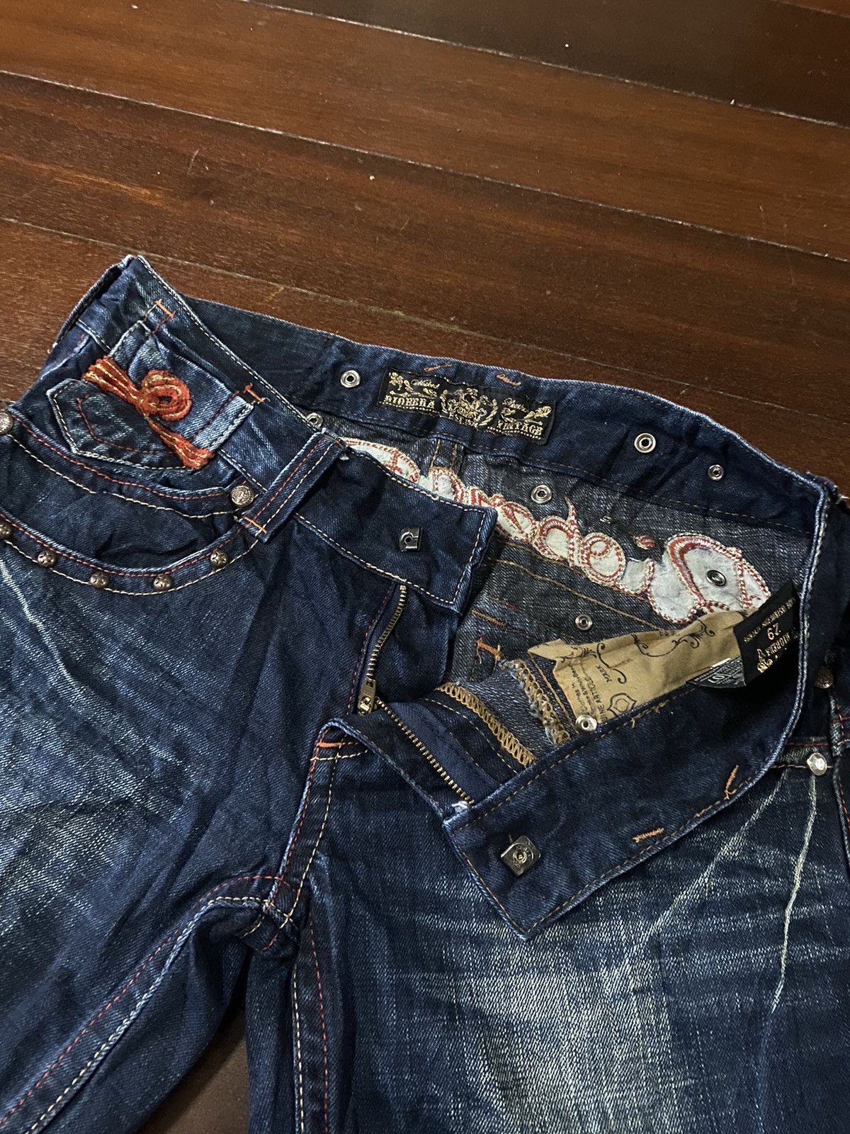 JNCO FIRE 🔥 RIOBERA DENIM FLARE JEANS LOW RISE EMBROIDERED STUDD Size 34" / US 12 / IT 48 - 11 Thumbnail