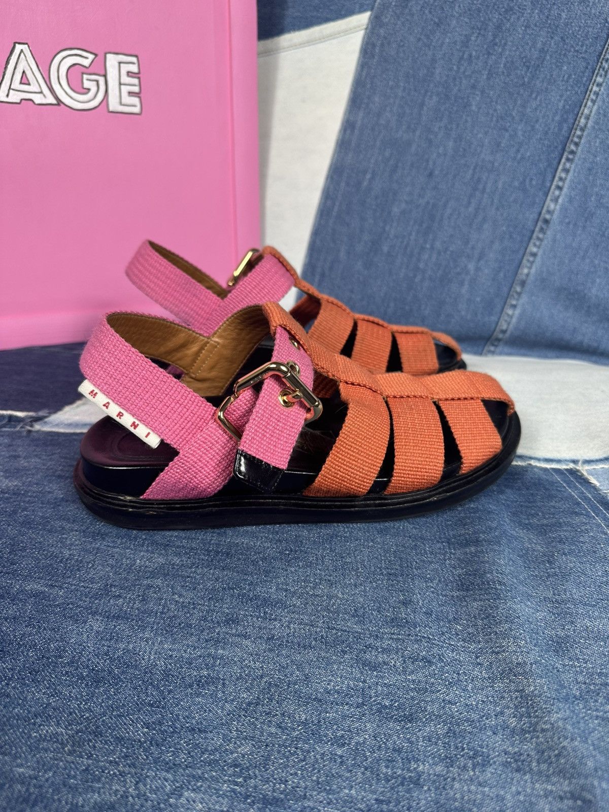 Marni Marni Orange & Pink Fisherman Sandals Canvas Straps Leather Size US 7 / IT 37 - 2 Thumbnail