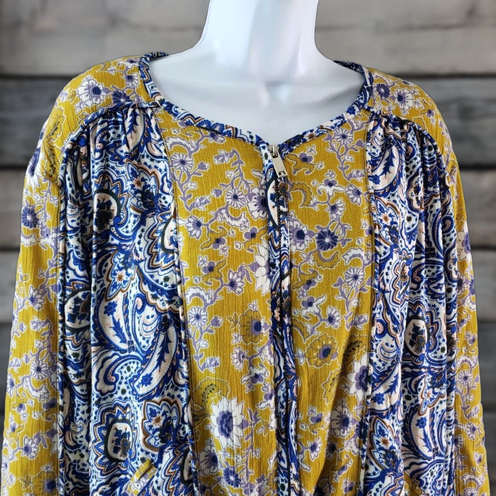 Vintage Umgee Womens Jacket Sz Medium Blue Yellow Floral Cotton Blend Size M / US 6-8 / IT 42-44 - 1 Thumbnail