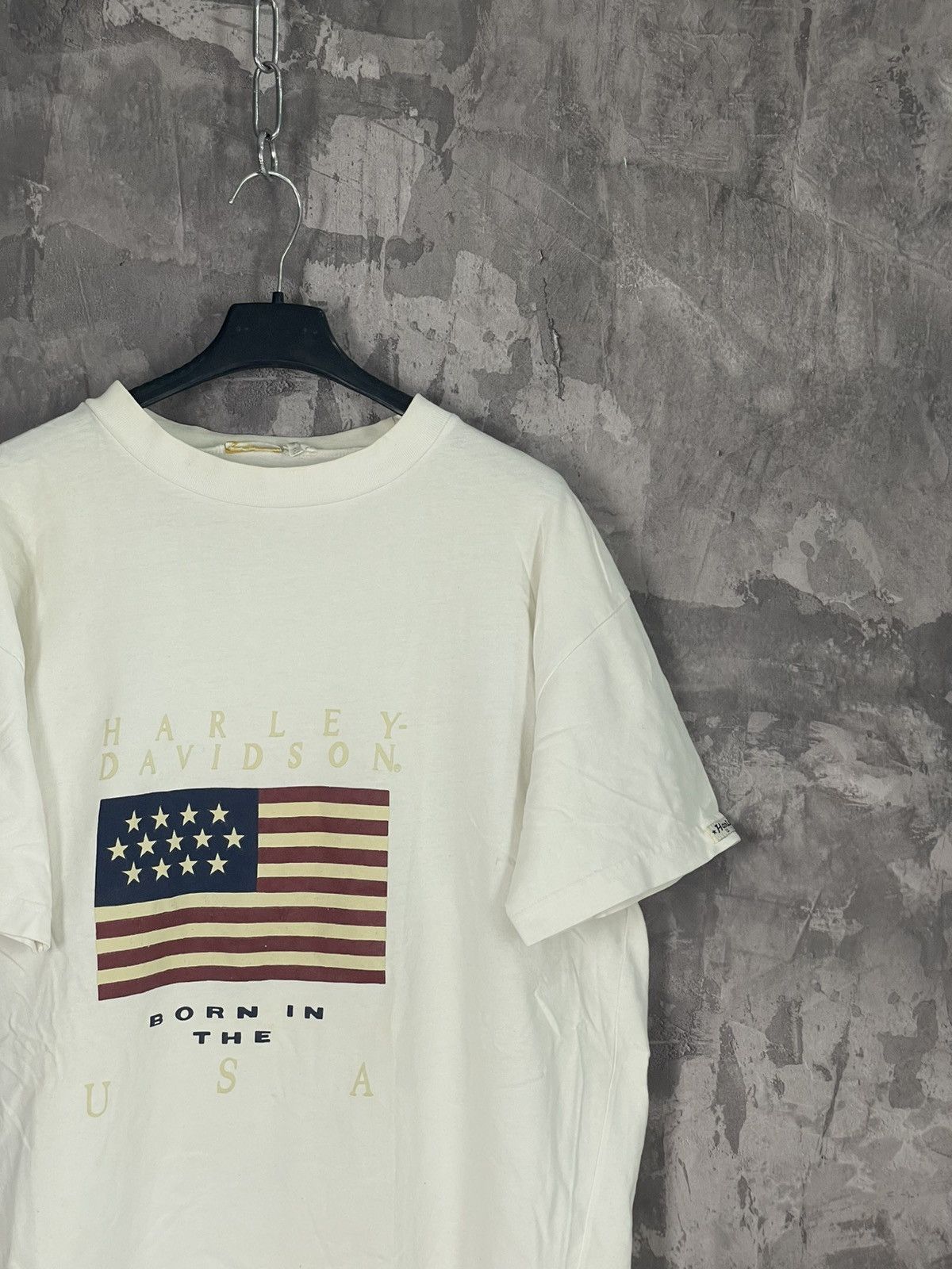 Band Tees × Harley Davidson Vintage 1987 Harley Davidson US Flag Emblem Born in USA Tee Size US XL / EU 56 / 4 - 4 Thumbnail