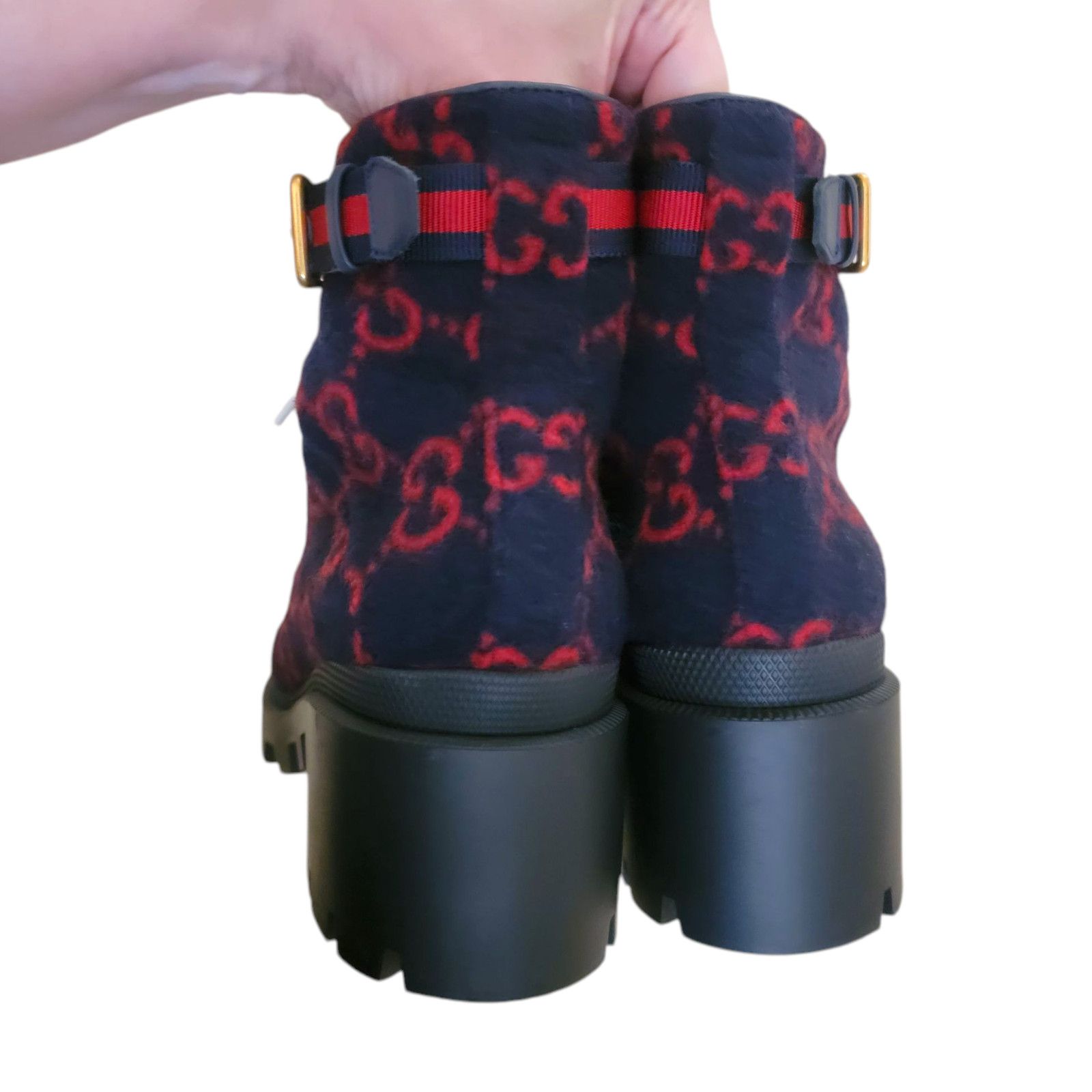 Gucci Gucci Combat Ankle GG Monogram Platform Boots Navy Red Size US 7.5 / IT 37.5 - 9 Thumbnail