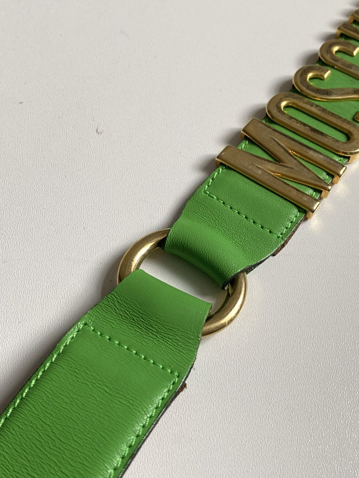 Moschino Moschino Logo Leather Belt Green Gold Logo Size ONE SIZE - 4 Thumbnail