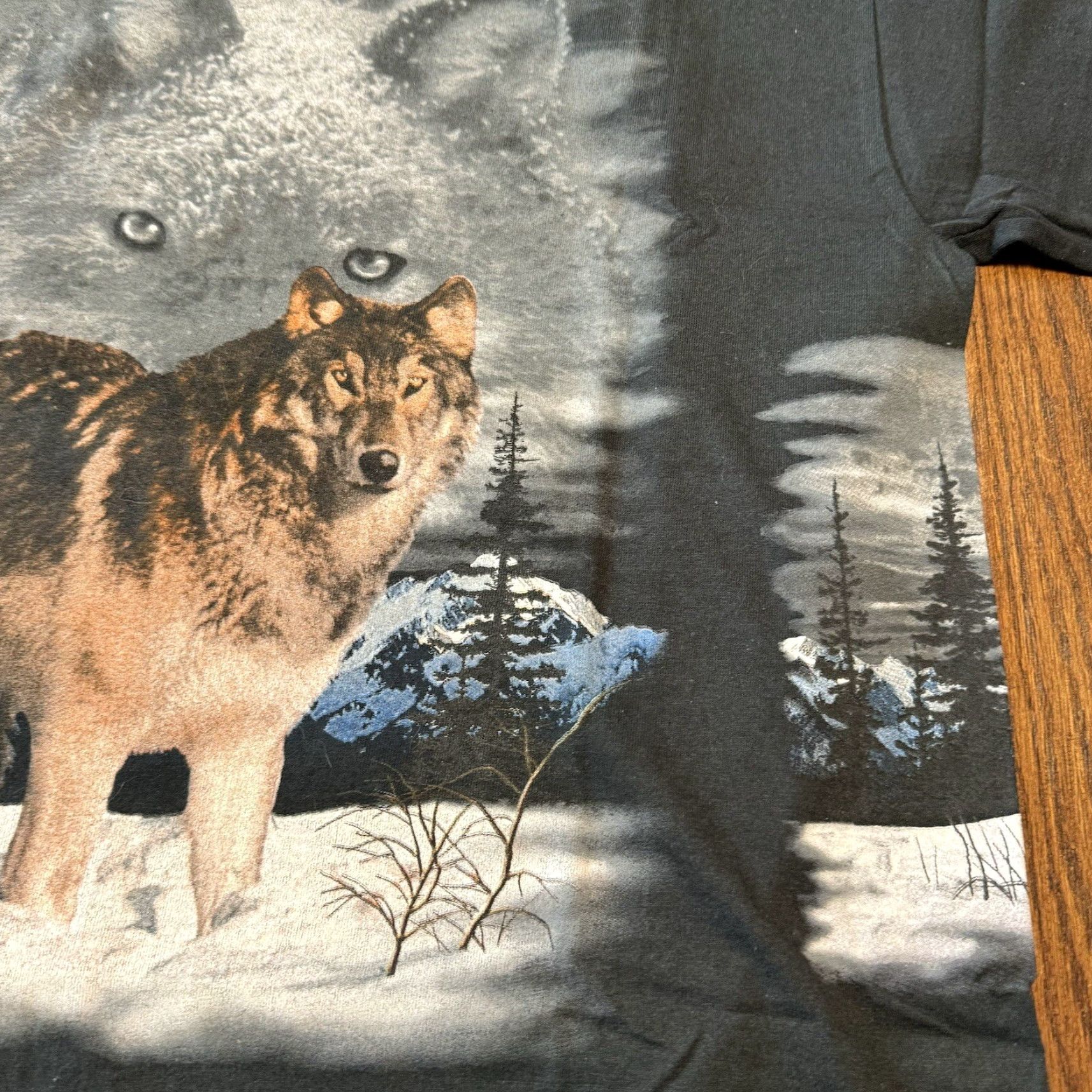 Vintage VINTAGE 90s Howling Wolf Moon All Over Print T Shirt Large Nature Wild Animal TNT Mens Short Sleeve Crew Neck Cotton Black Size US L / EU 52-54 / 3 - 6 Thumbnail
