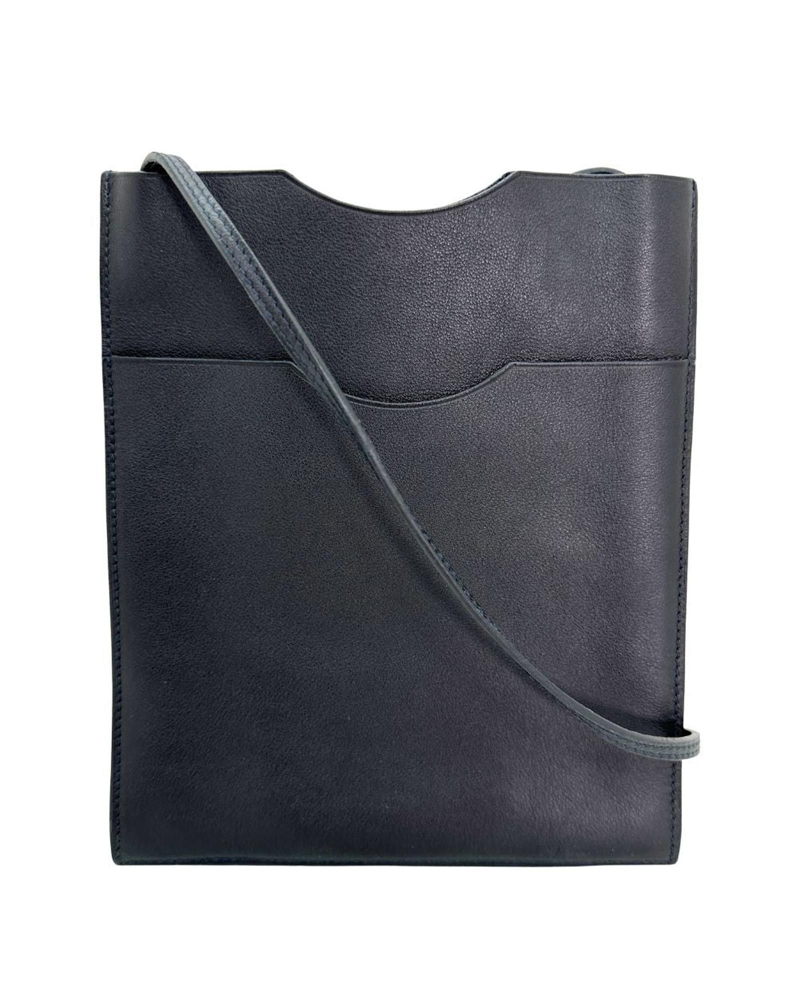 image of Hermes Diagonal Leather Shoulder Bag in Black, Women's