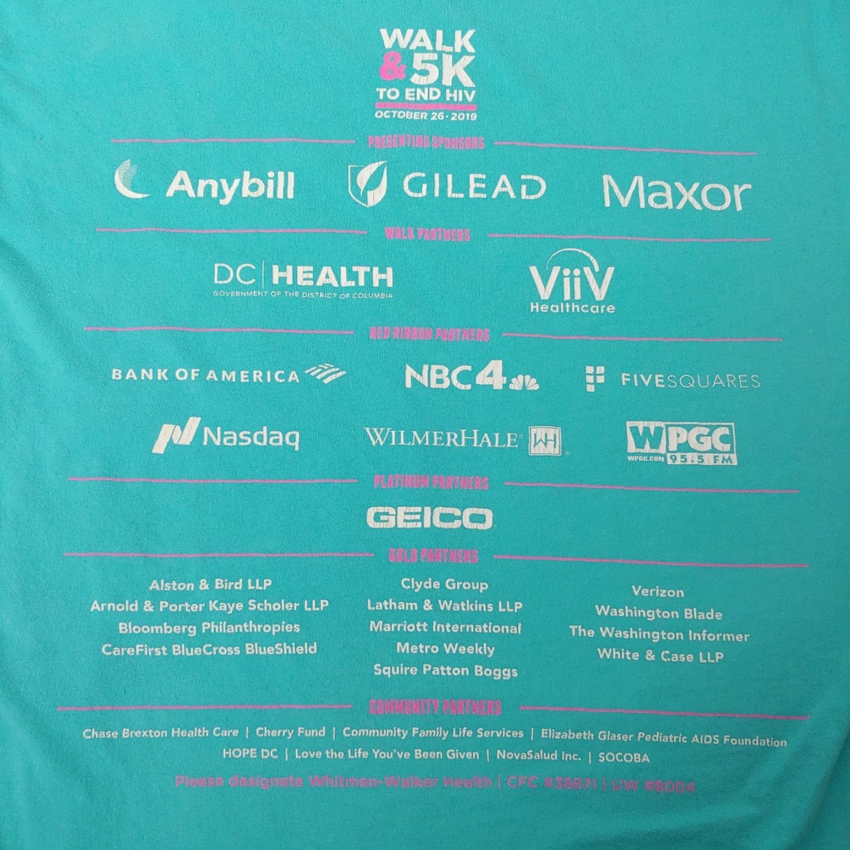Next Level Walk 5K To End HIV Shirt Small Turquoise Washington DC 2019 Healthcare Running Shirt Unisex Adults S Blue HIV Support 2019 DC Walk 5K Event T Shirt Size US S / EU 44-46 / 1 - 4 Thumbnail