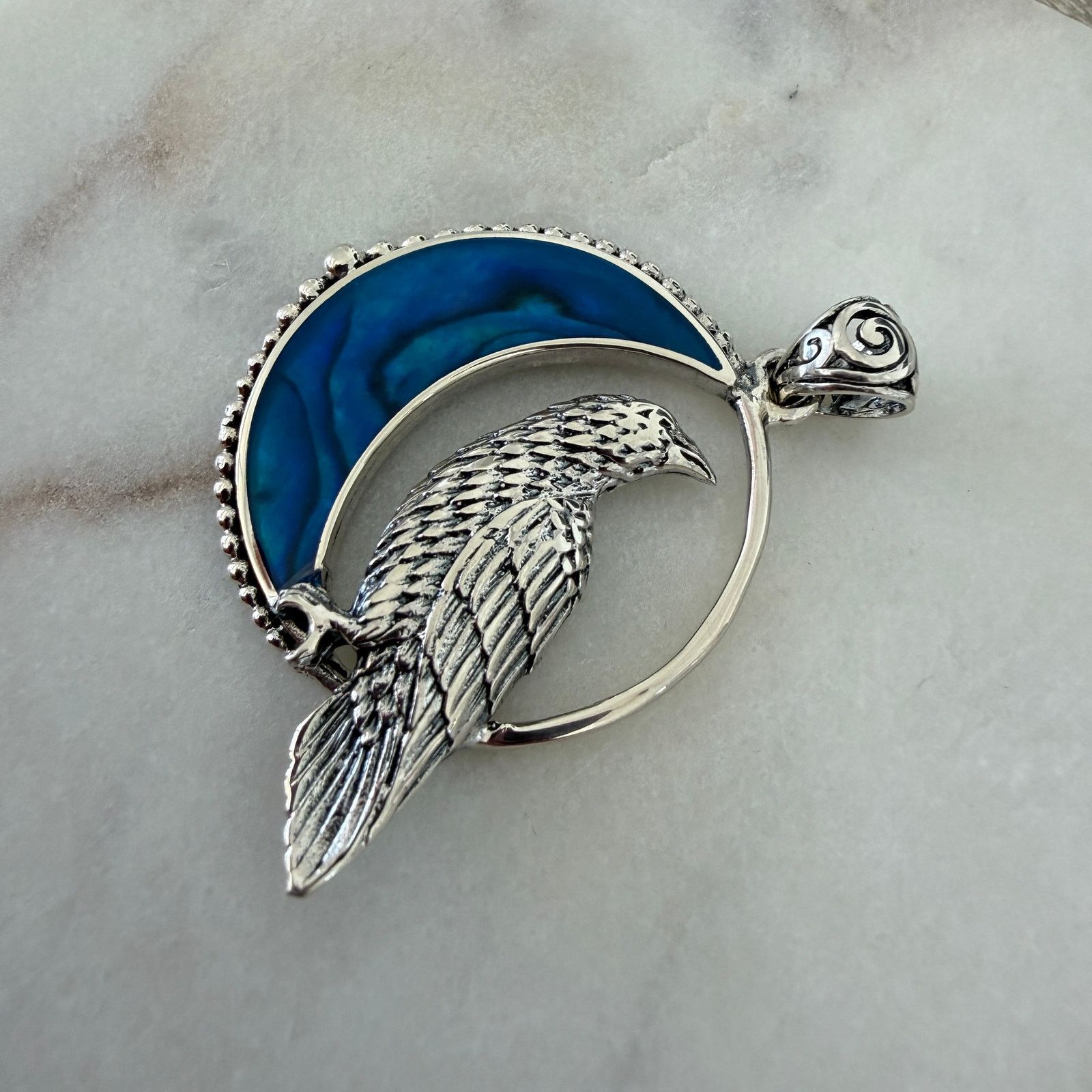 Other Raven in Crescent Moon Pendant 925 Sterling Silver Size ONE SIZE - 7 Thumbnail
