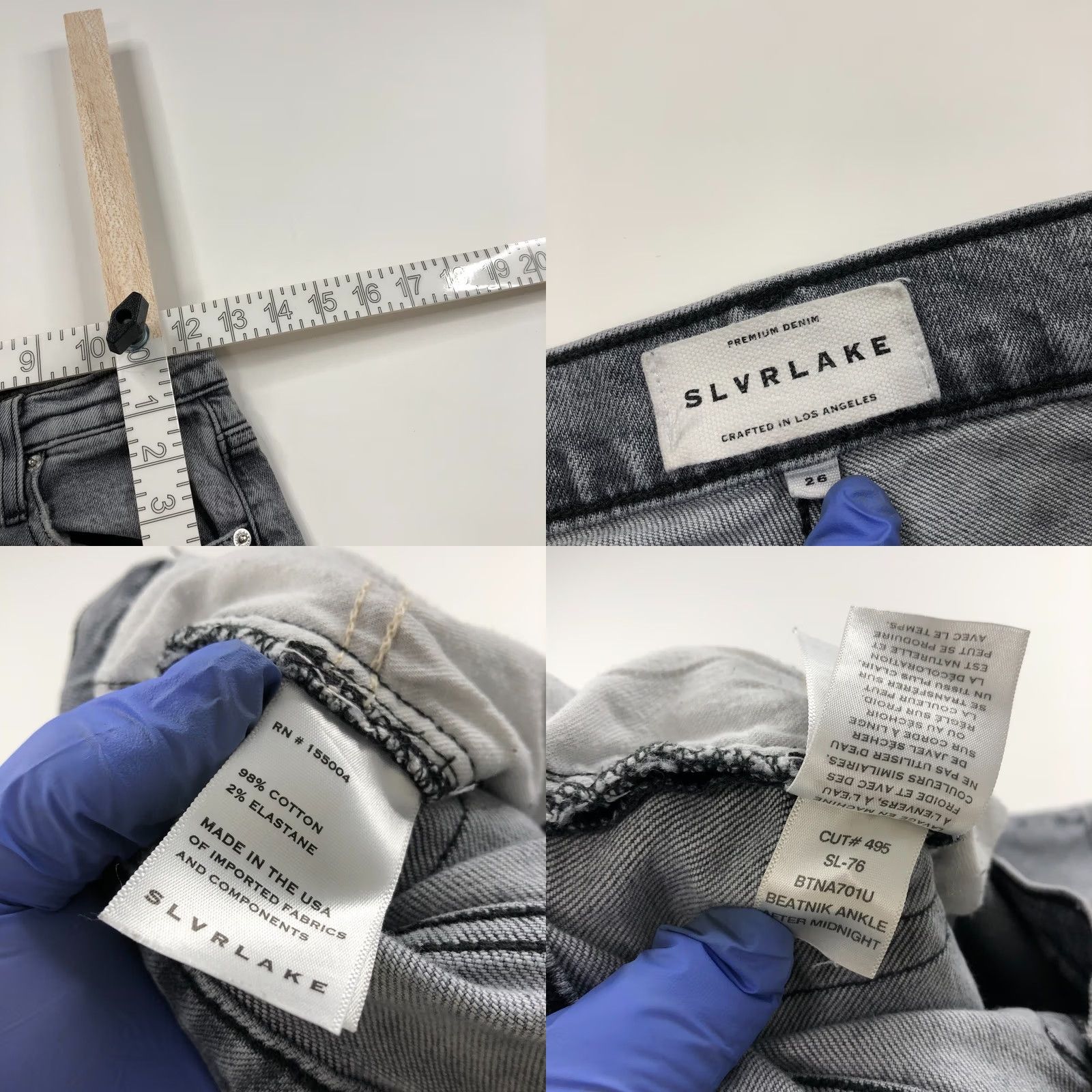 SLVRLAKE SLVRLAKE Jeans High Rise Beatnik Ankle 26 Gray Distressed 5-Pocket Cotton Elastane Women's Sized 26 Inseam 26 Size 42" / US 20 - 8 Thumbnail