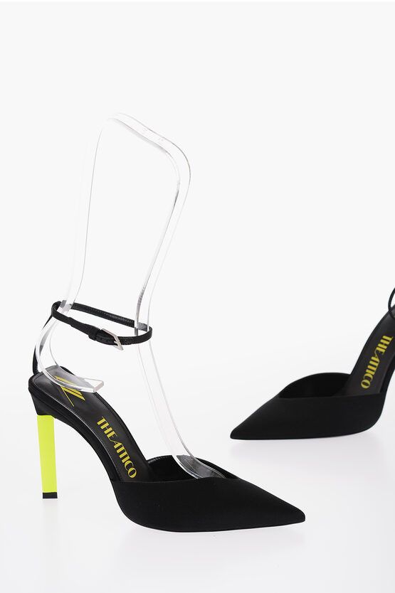 image of The Attico Satin Perine Ankle-Strap Pumps With Leather Trims And Fluore Shoes in Black, Women's (Si
