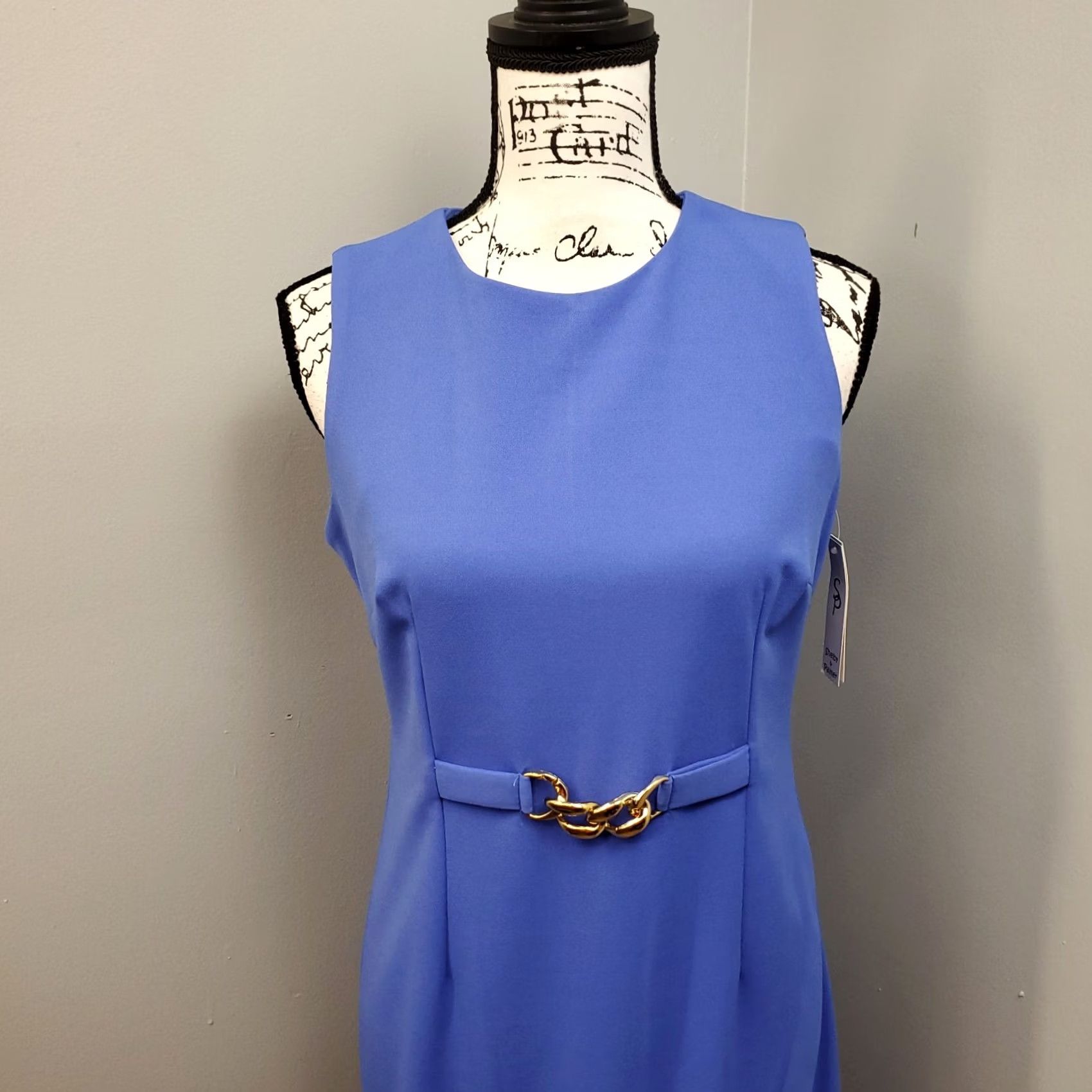 Vintage Shelby & Palmer Wrap Dress Women 6 Blue Round Neck Asymmetric Buckle Waist Midi Sleeveless Gifted? Size M / US 6-8 / IT 42-44 - 6 Thumbnail