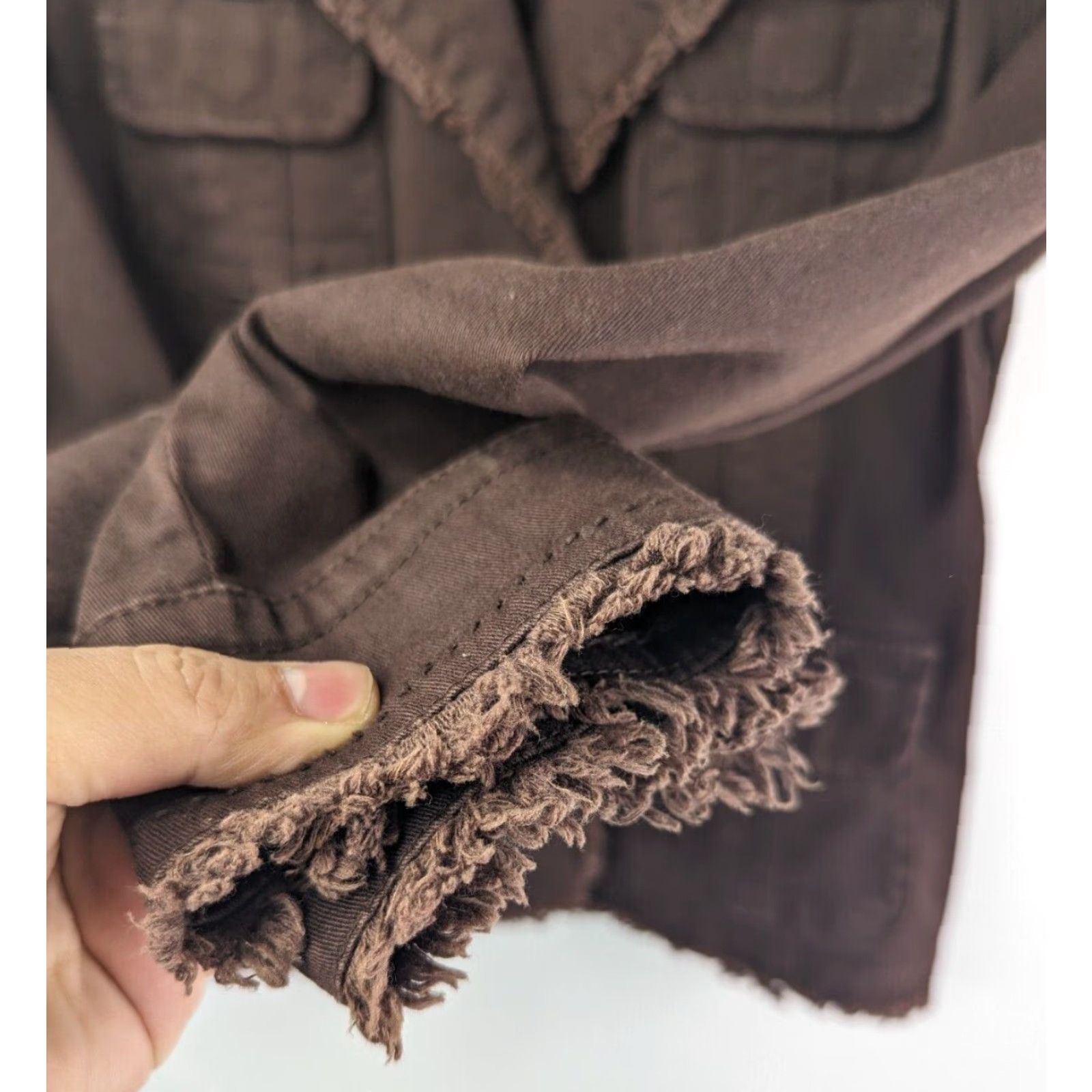 Olive Live a Little Jacket Womens Size Small Fringed Brown Snap On Button Pockets Size S / US 4 / IT 40 - 2 Thumbnail
