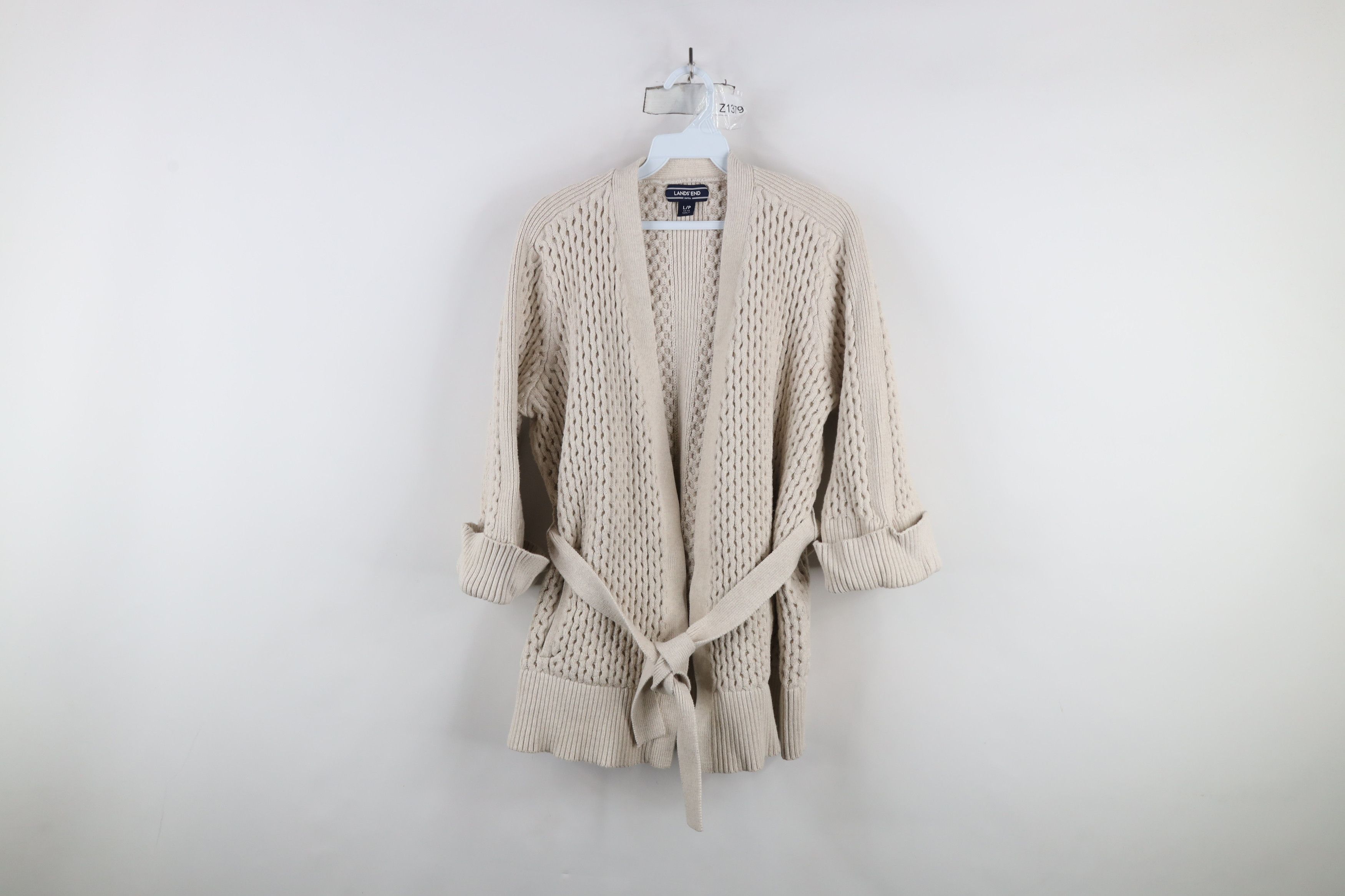 Lands' End × Vintage Vintage Lands End Heavyweight Knit Cardigan Sweater Beige Size L / US 10 / IT 46 - 1 Thumbnail
