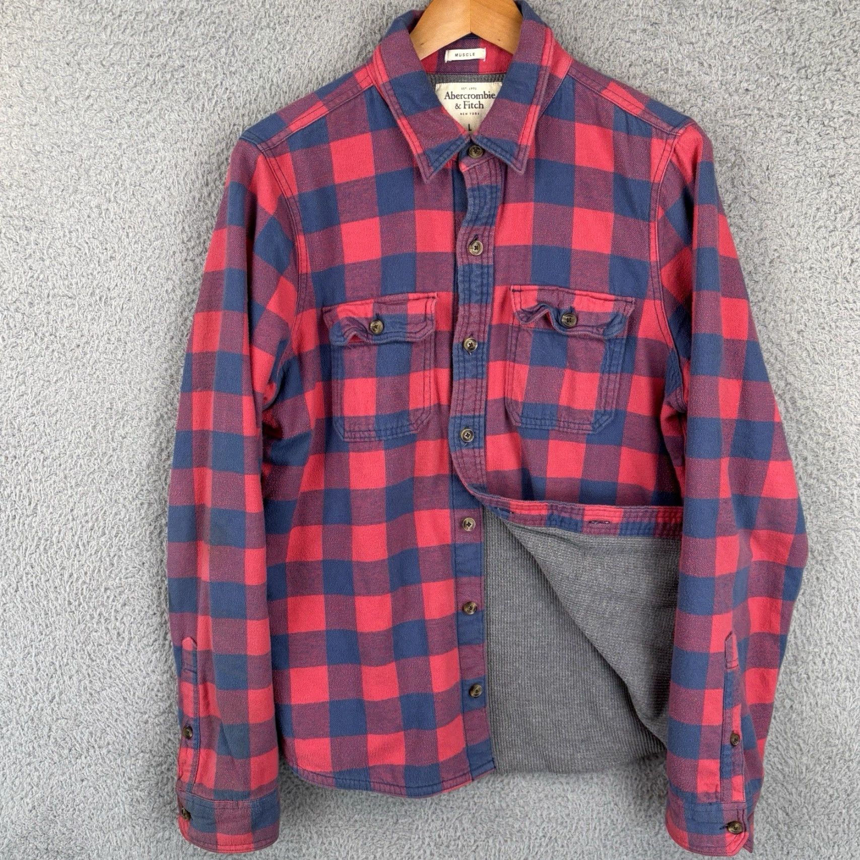 Abercrombie & Fitch VINTAGE Abercrombie & Fitch Thermal Lined Flannel Shirt Mens Large Plaid Red, Button-Up, Long Sleeve Size US L / EU 52-54 / 3 - 2 Thumbnail