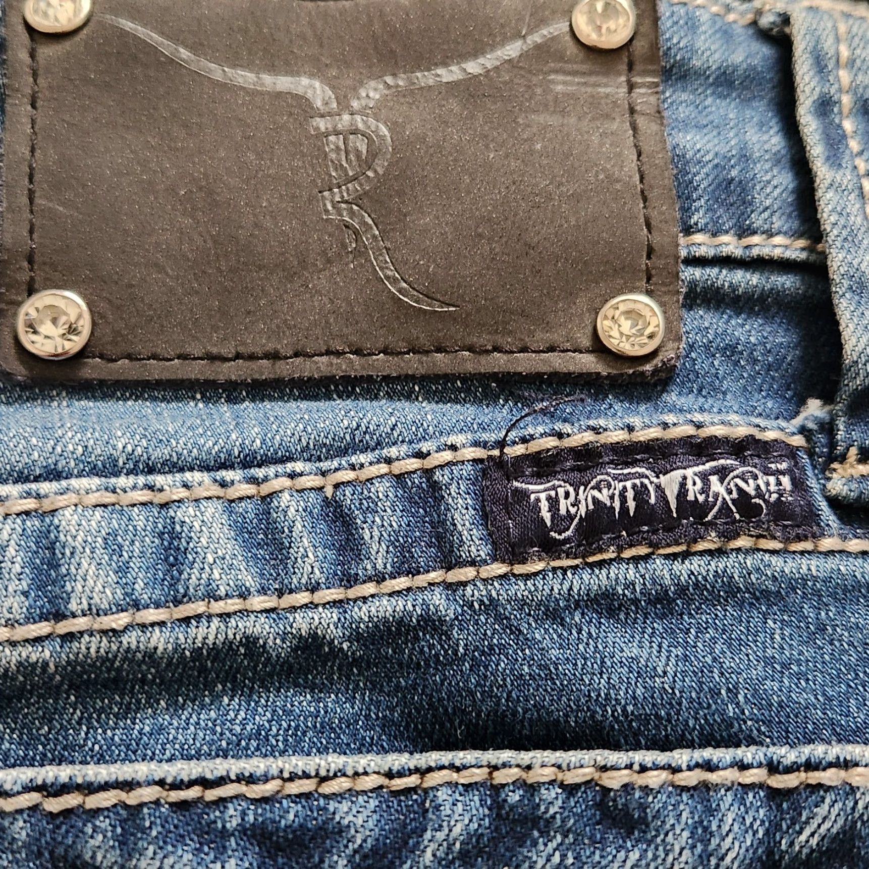 Denime Trinity Jeans Blue Denim 9 Regular Women Bootcut Rhinestone Embroidered Beaded Logo Studded Western Cowgirl Size 30" / US 8 / IT 44 - 5 Thumbnail