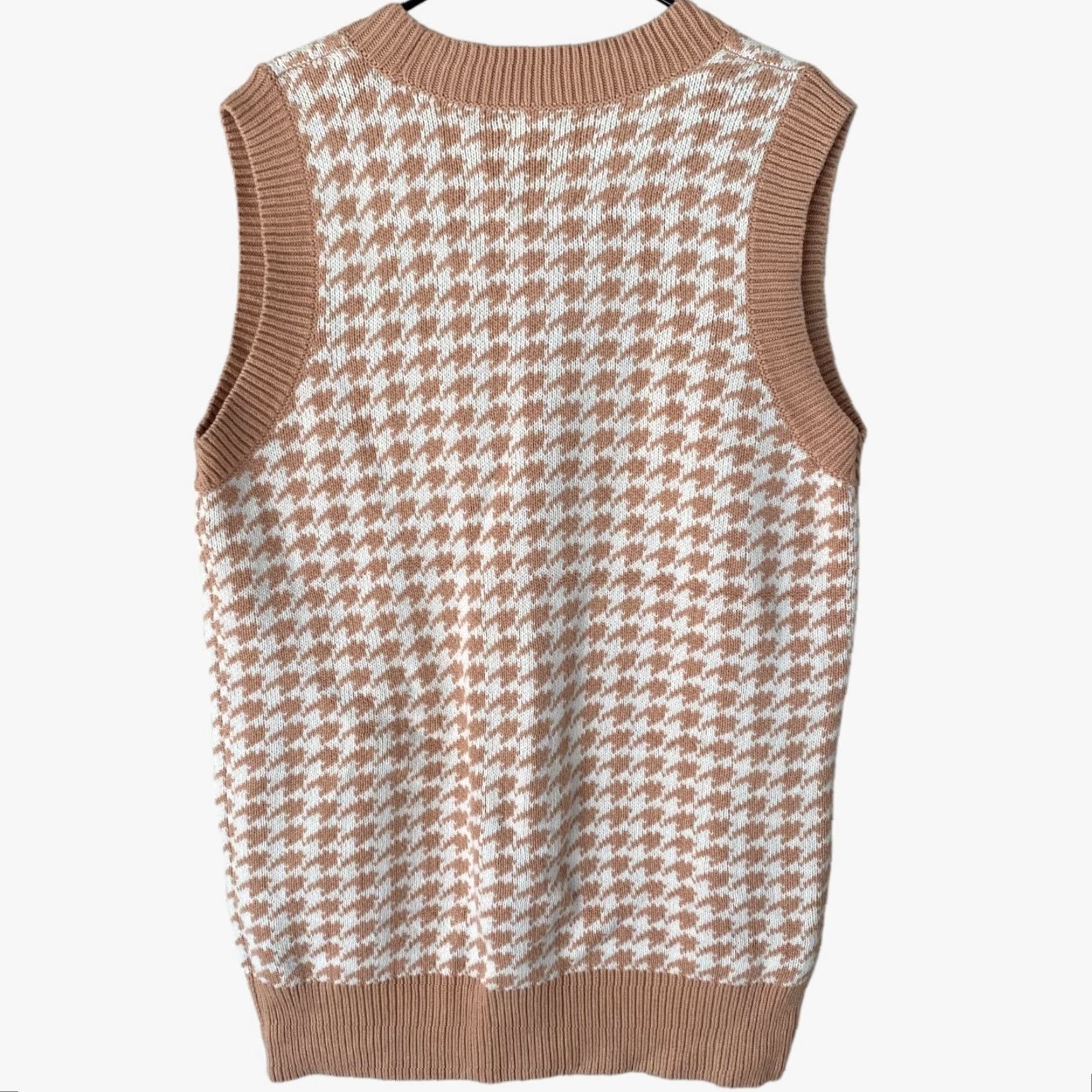 Abercrombie & Fitch VINTAGE Abercrombie & Fitch Houndstooth Sweater Vest Women's Large Tan Oversized Preppy Size L / US 10 / IT 46 - 3 Thumbnail