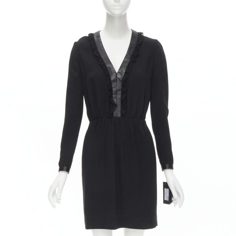 Saint Laurent Paris new SAINT LAURENT Hedi Slimane 2013 black leather lace ruffle dress FR36 XS Size XS / US 0-2 / IT 36-38 - 1 Thumbnail