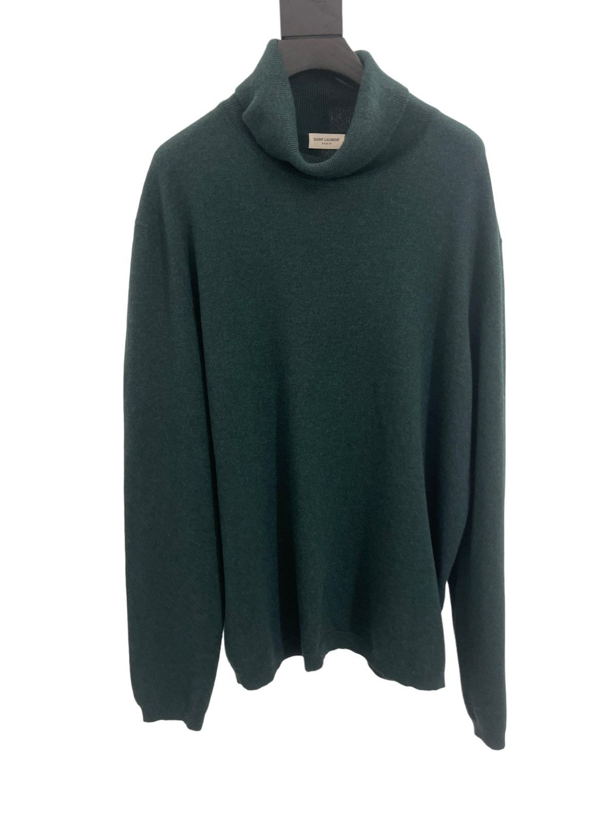 Image of Saint Laurent Paris Turtleneck Sweater In Cashmere in Green, Men's (Size Small)