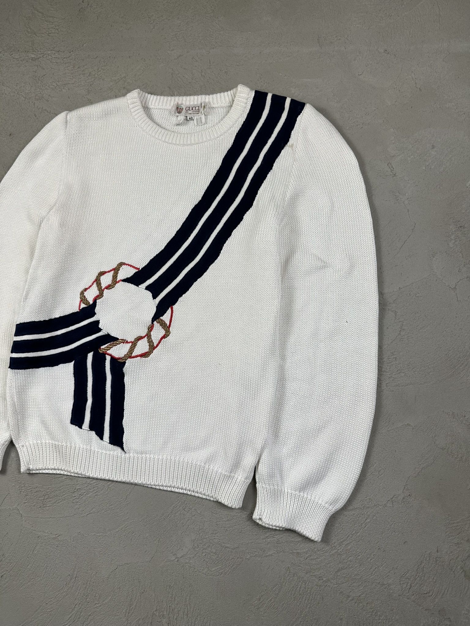 Gucci 80s Vintage Gucci Marine Cotton Knit Boxy Sweater Size L / US 10 / IT 46 - 3 Thumbnail