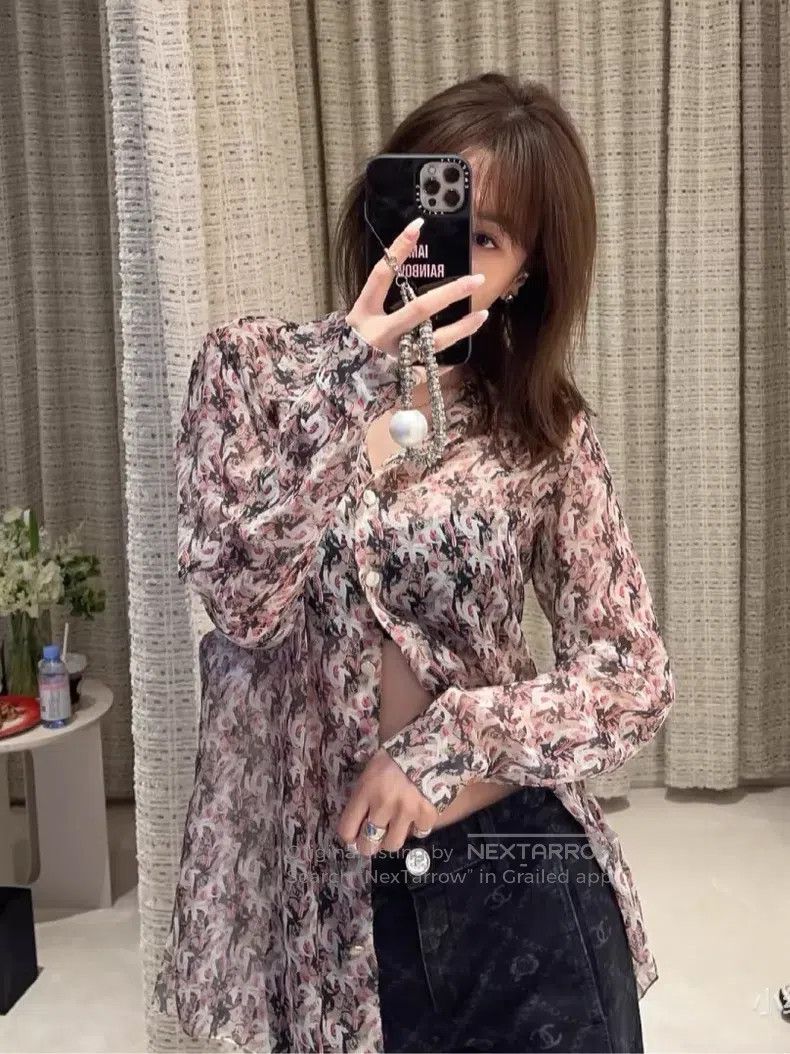 Chanel Chanel Lily pink full-print double C-print silk long-sleev Size XS / US 0-2 / IT 36-38 - 8 Thumbnail