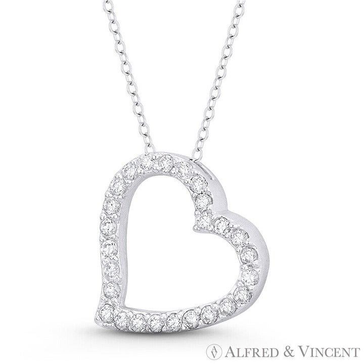 Other Sideways-Heart Charm CZ Crystal Pave Sliding Pendant Size ONE SIZE - 1 Preview