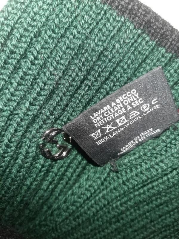 Gucci GUCCI Scarf Wool Ribbed Knit Stripe Black Red Green Logo Size ONE SIZE - 6 Thumbnail