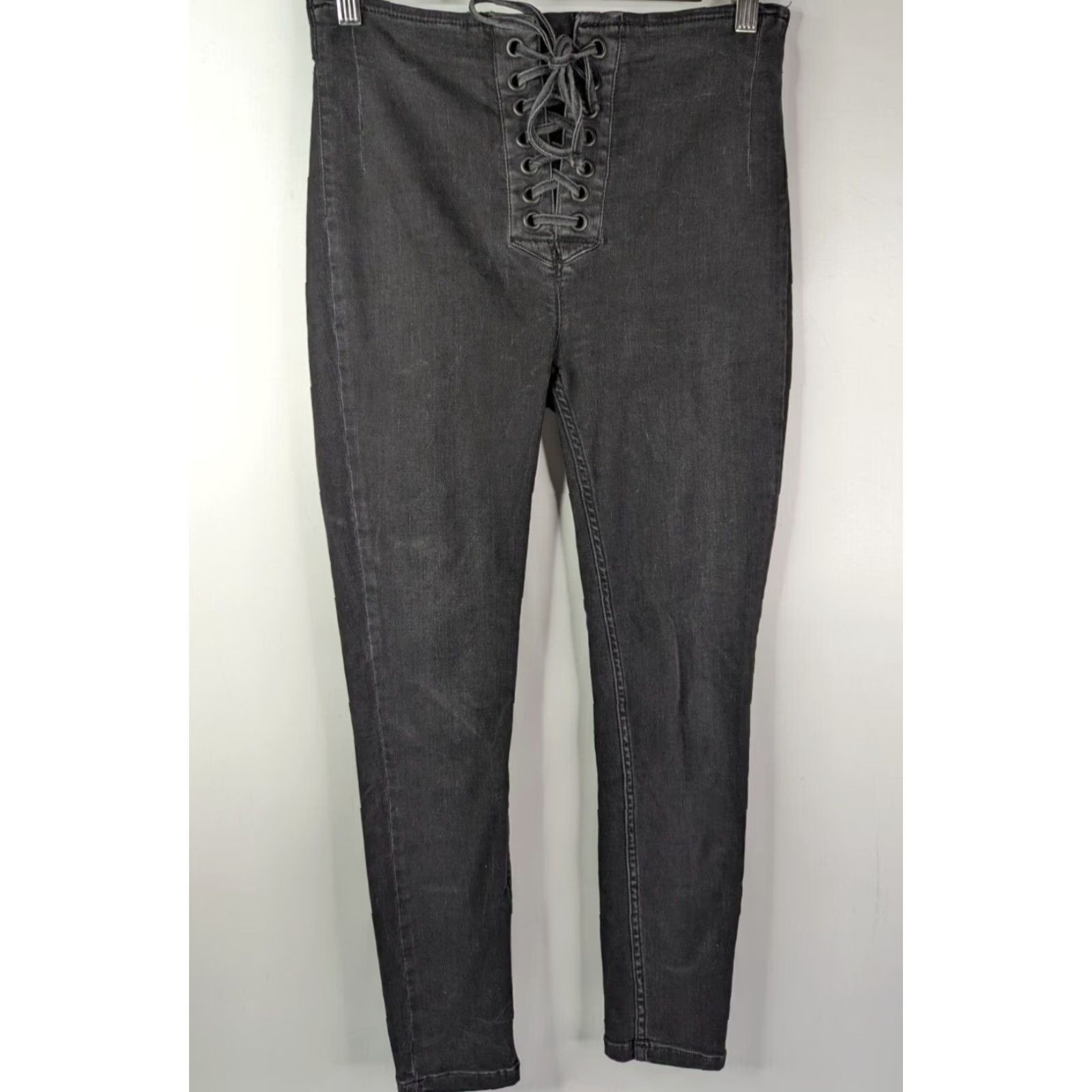 Free People Free People FP Lace Up Front Skinny Jeans Dark Grey High Rise Womens Size 27 Size 27" / US 4 / IT 40 - 2 Thumbnail