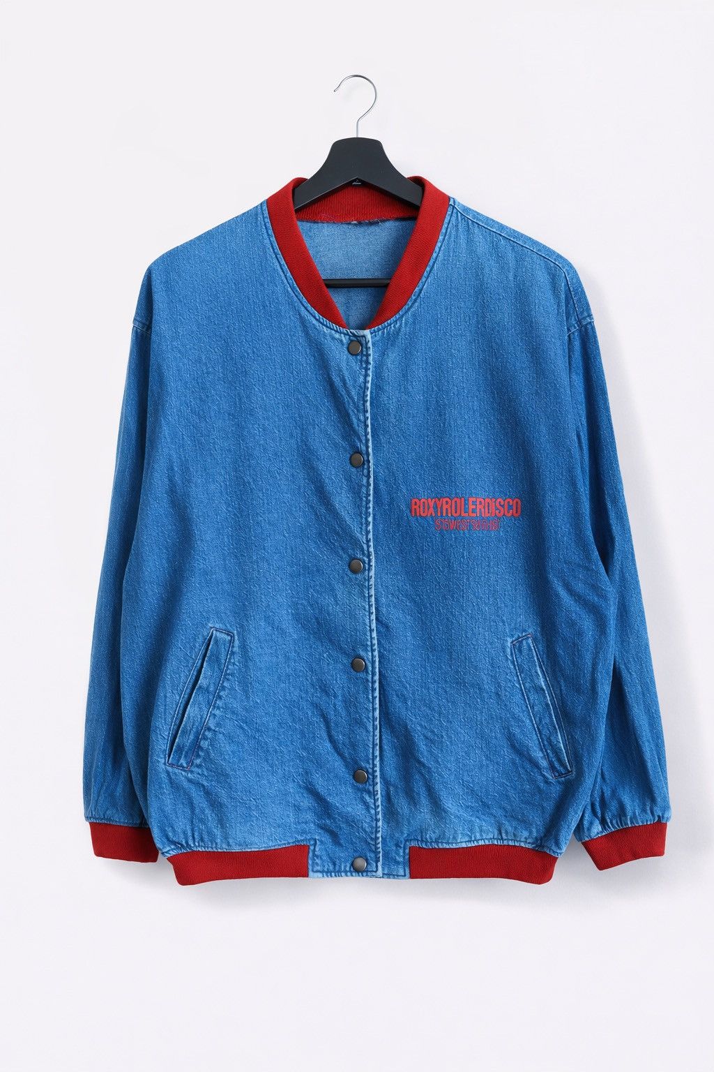 Japanese Brand Vintage Roxy Riders Co Denim Varsity Jacket Blue Red Collar Size US M / EU 48-50 / 2 - 1 Thumbnail