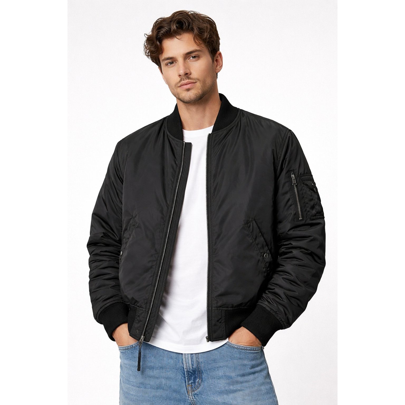 Pacsun PacSun Black Bomber Jacket MA-1 Style Orange Lining Size US L / EU 52-54 / 3 - 5 Thumbnail