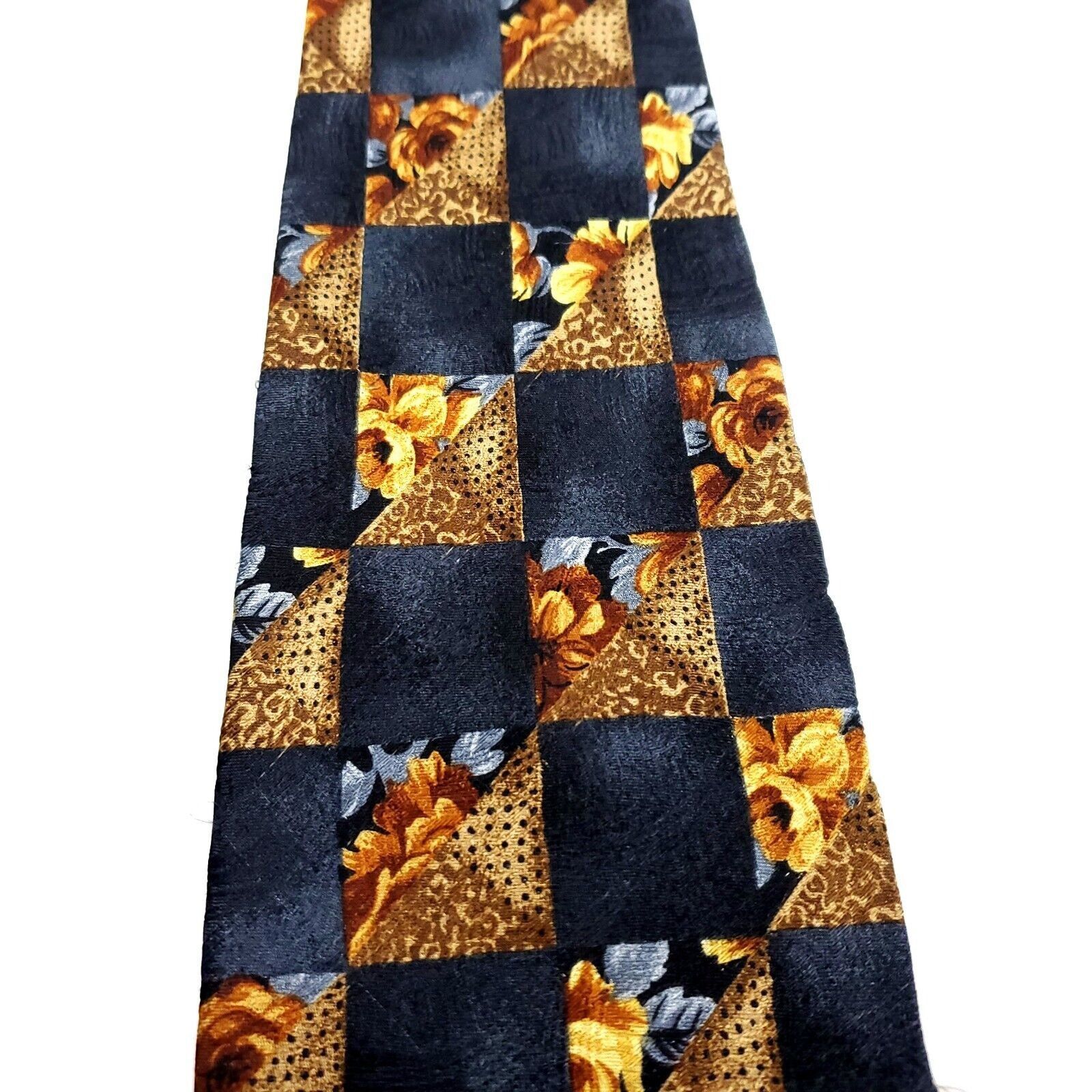 Nordstrom Nordstorm Gold Black Silk Tie Woven Check Size ONE SIZE - 2 Thumbnail