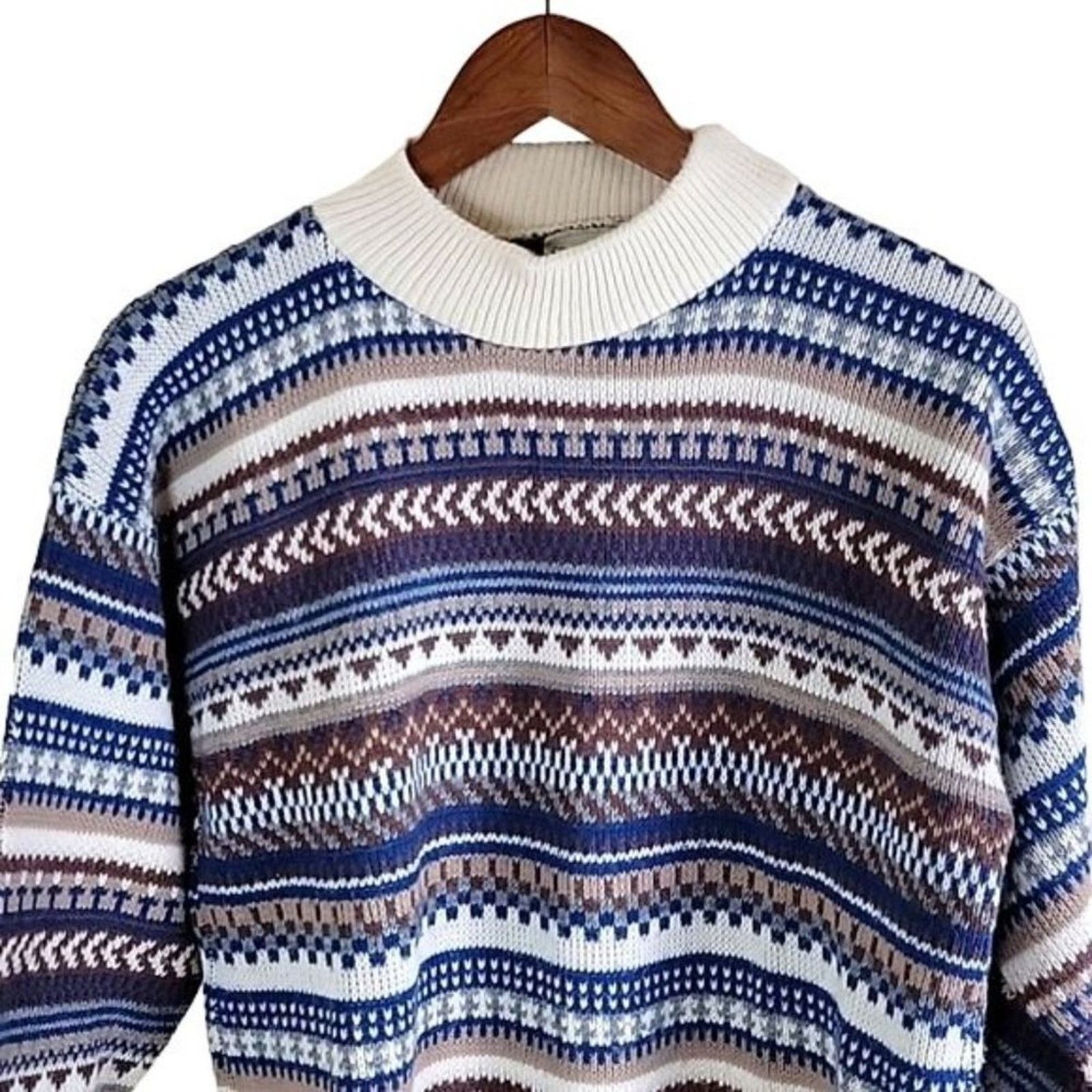 Vintage Croquet Club 90s Womens Fair Isle Knit Sweater Mock Neck Size M / US 6-8 / IT 42-44 - 3 Thumbnail