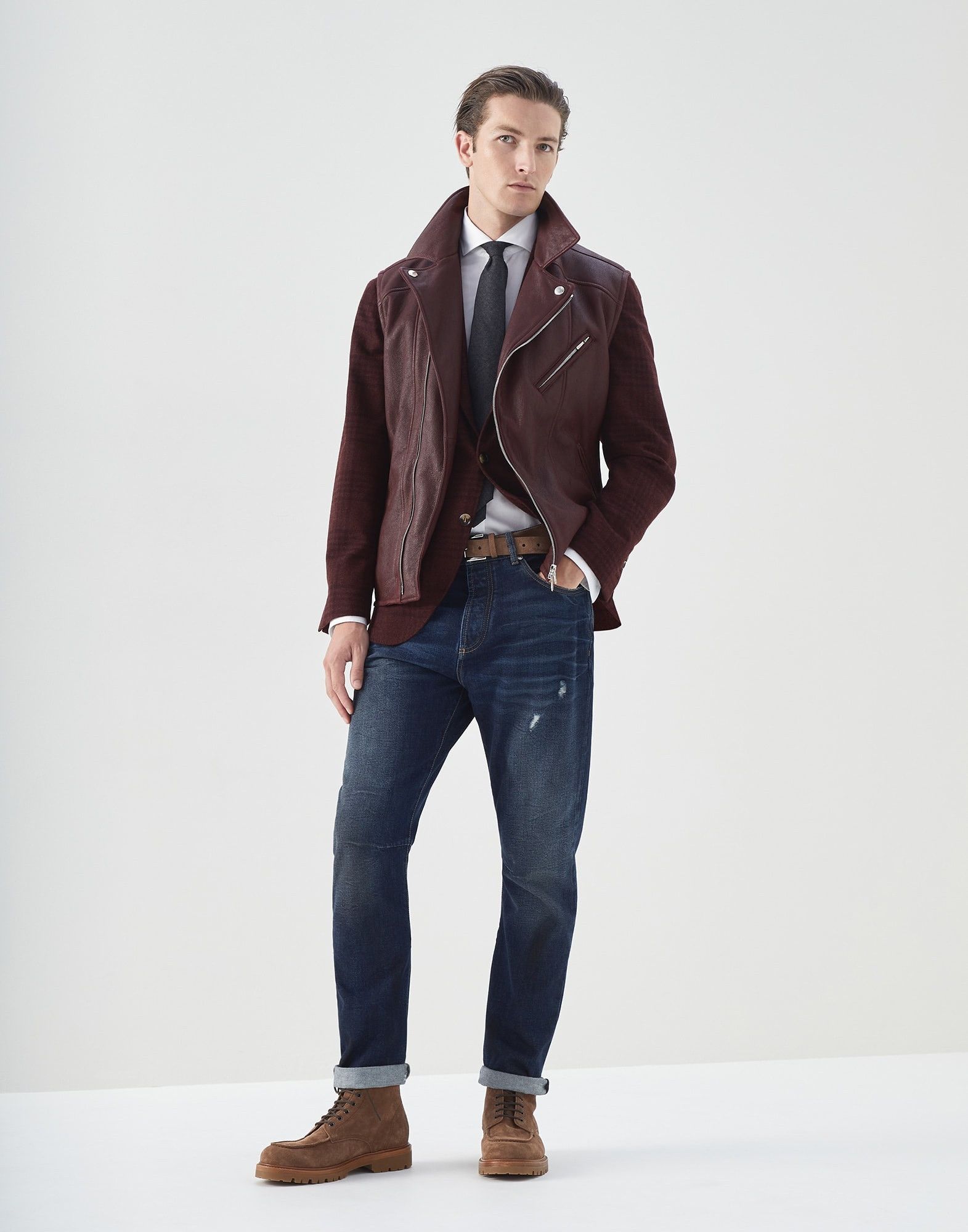 Brunello Cucinelli o1w1db10225 Woven Jacket Wool in Dark Red Size US S / EU 44-46 / 1 - 5 Thumbnail