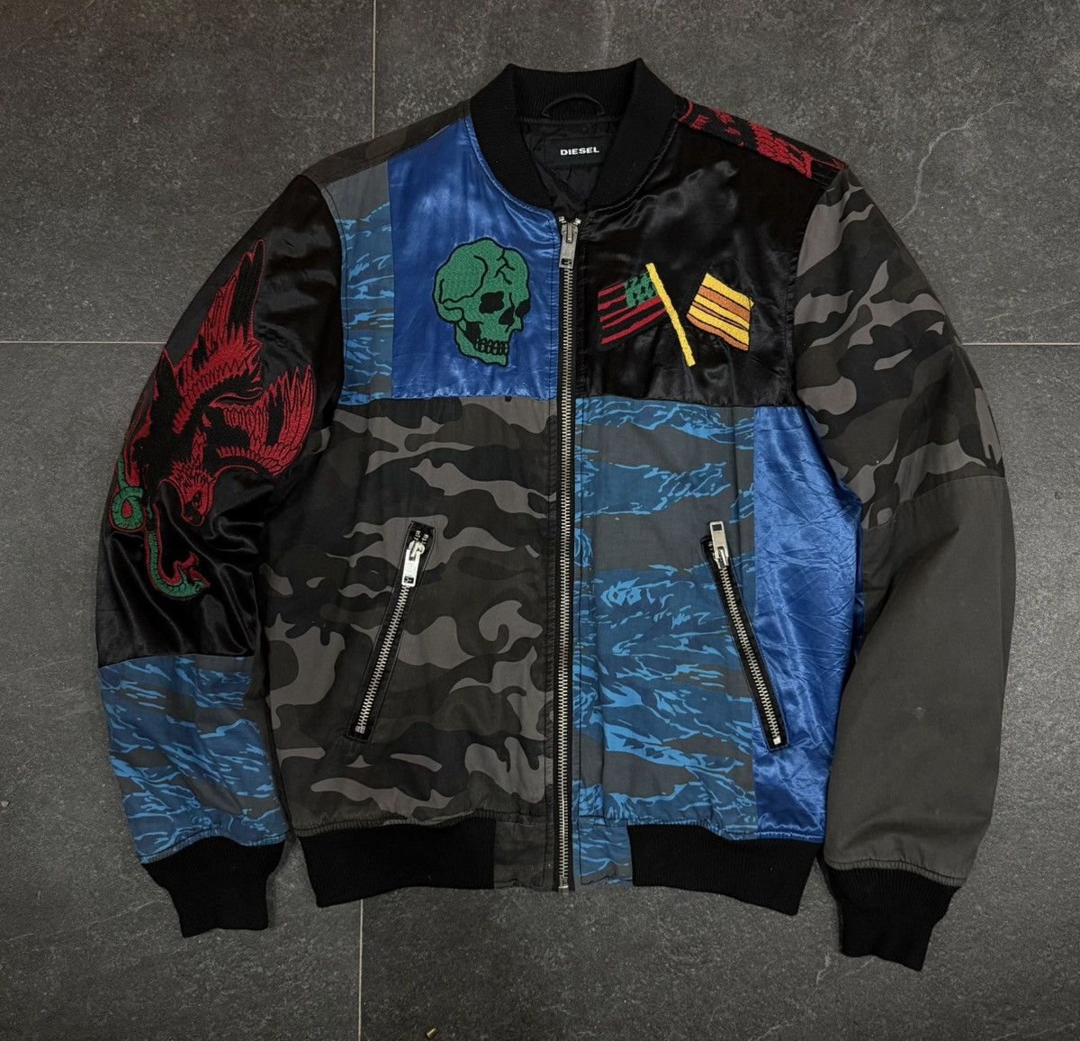 Diesel Very Rare Diesel Men Sukajan Skull Patchwork Zip-Up Size US L / EU 52-54 / 3 - 1 Thumbnail
