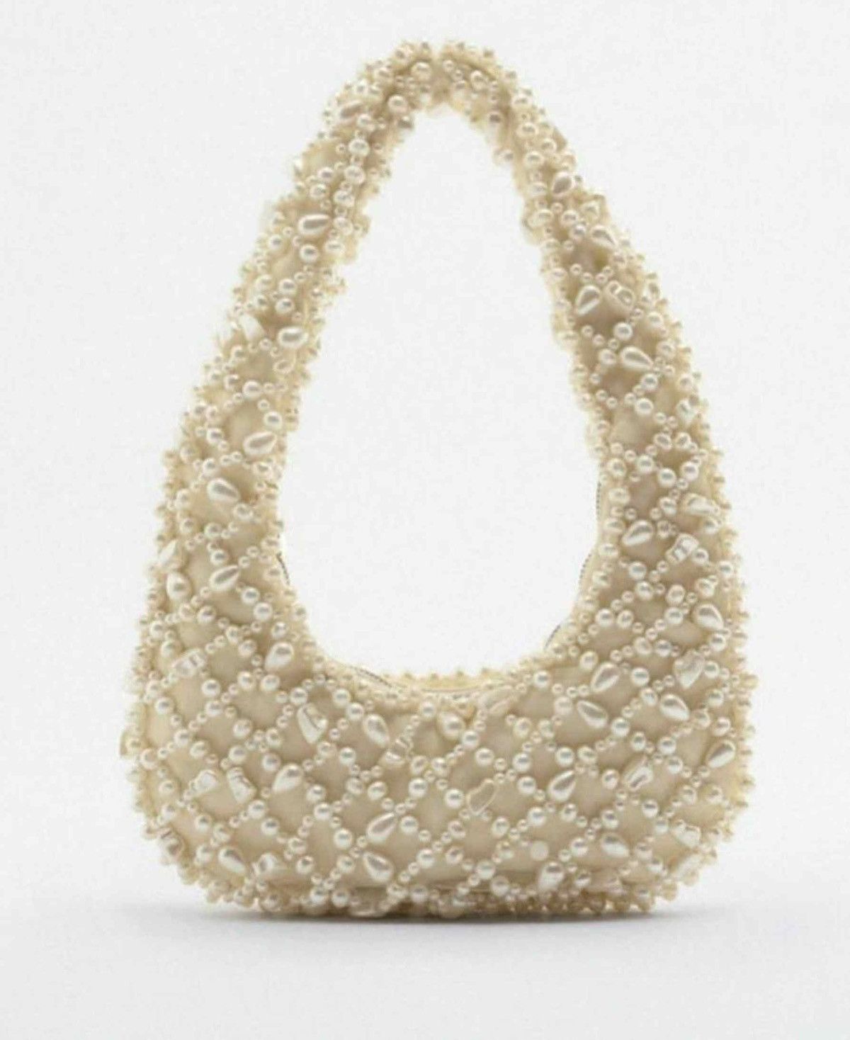 image of Zara Pearl Embellished Should Bag in White, Women's