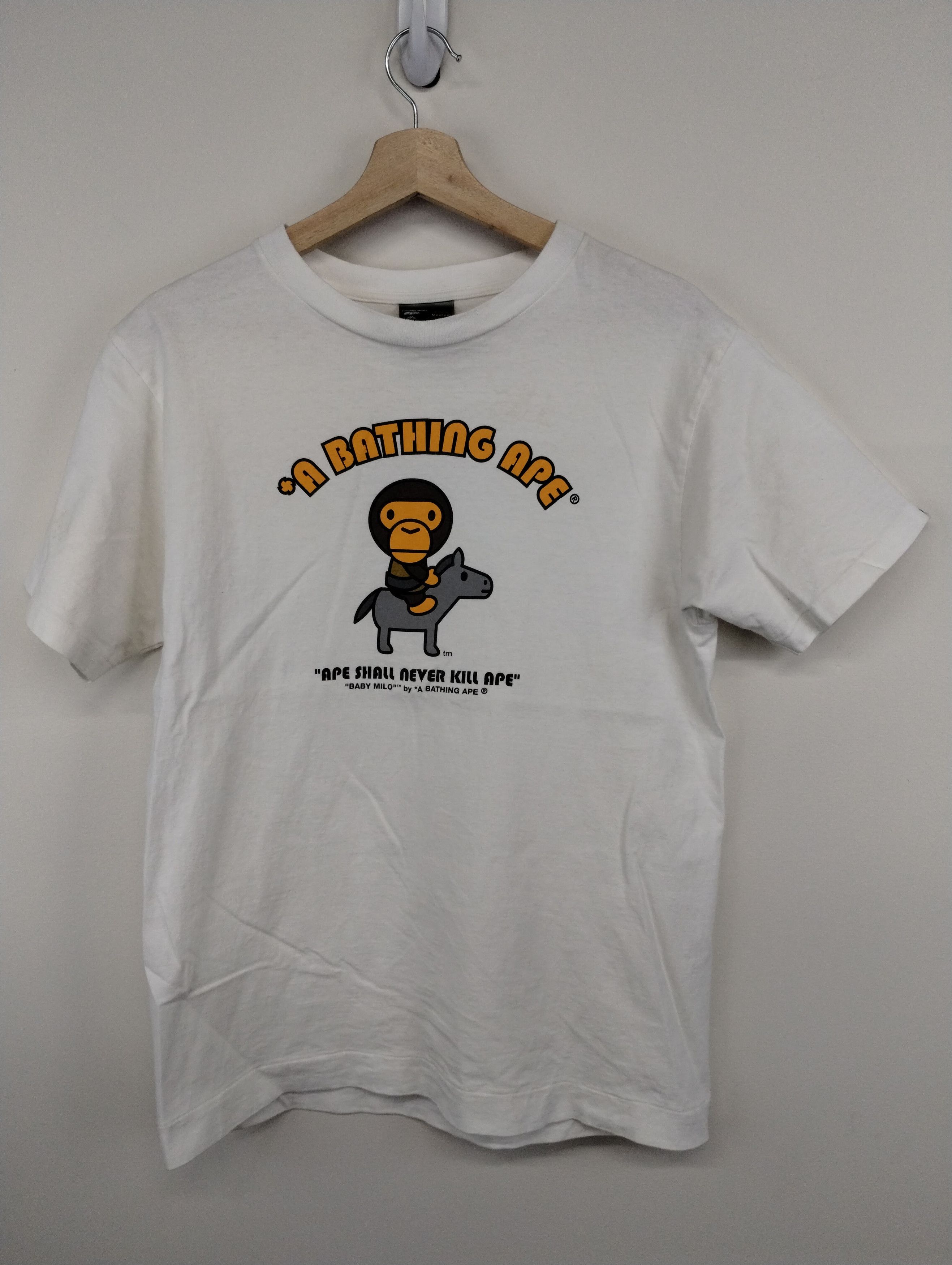 image of Bape Baby Milo Horserider College Logo Tee in White, Men's (Size Small)