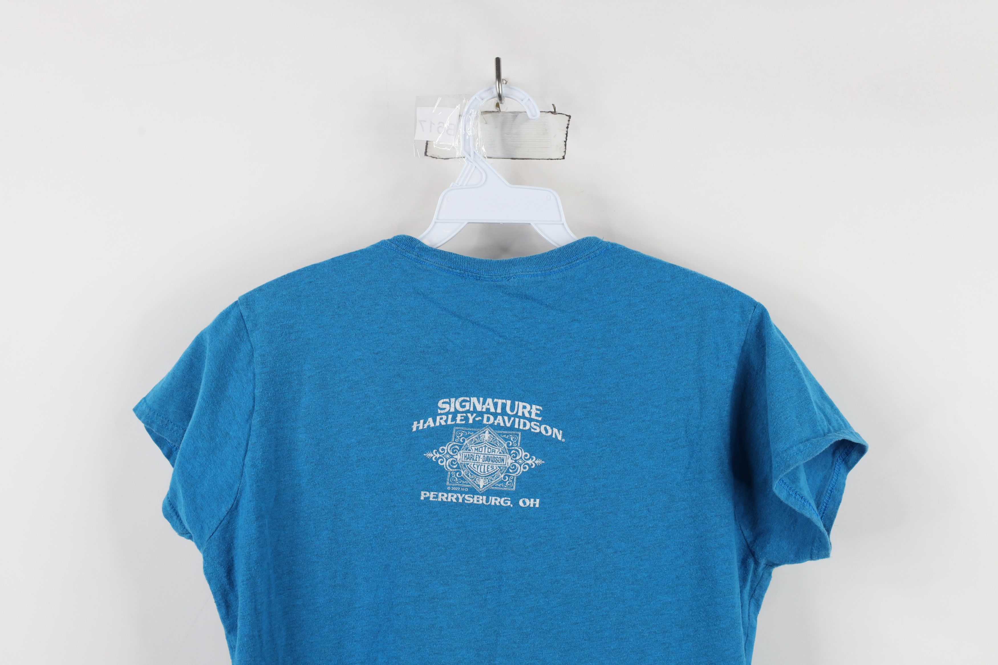 Harley Davidson × Vintage Y2K Harley Davidson Faded Spell Out Eagle Wings T-Shirt Blue Size L / US 10 / IT 46 - 11 Thumbnail