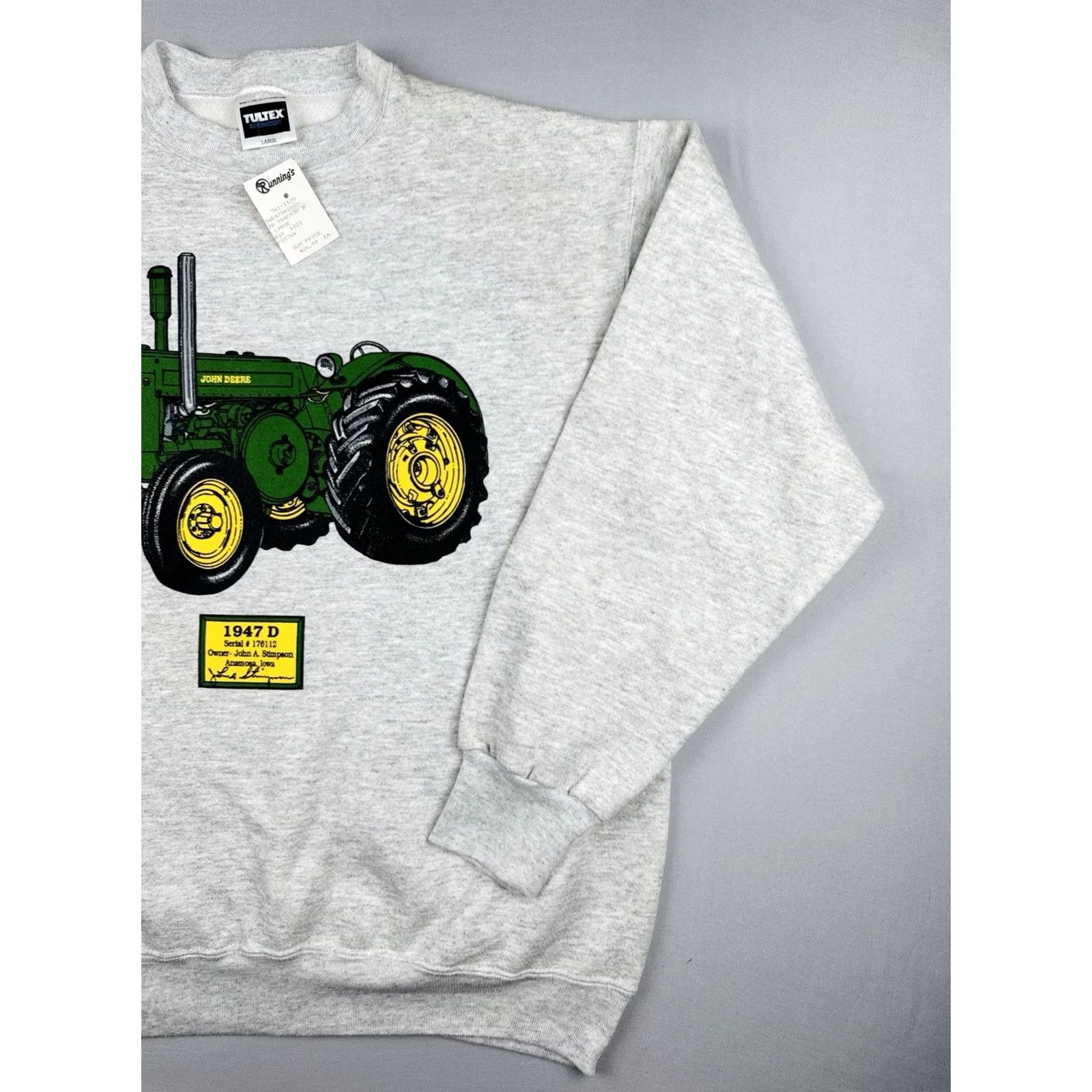 Tultex VINTAGE John Deere Sweatshirt Large Gray 90s Tultex Superweight Cotton Polyester Fleece Crew Neck Mens - USA Size US L / EU 52-54 / 3 - 5 Thumbnail