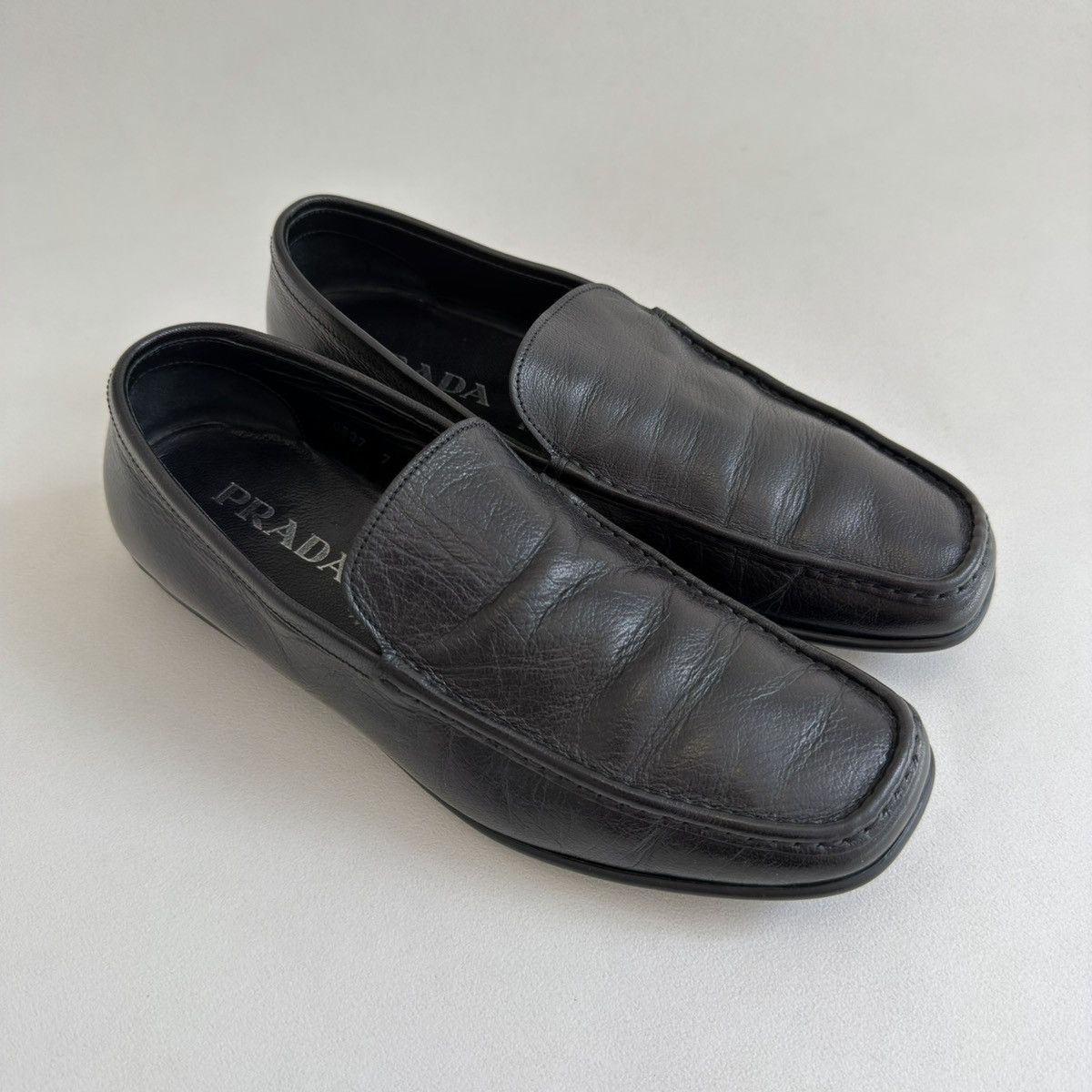 Prada Tumbled Black Leather ‘Low Profile’ Loafers Size US 9 / EU 42 - 3 Thumbnail