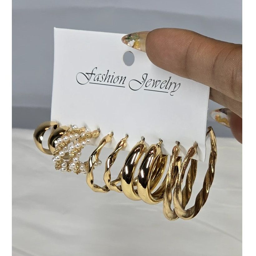 Other 5-Pair Gold-Tone Hoop Stud Fashion Earring Set Size ONE SIZE - 4 Thumbnail