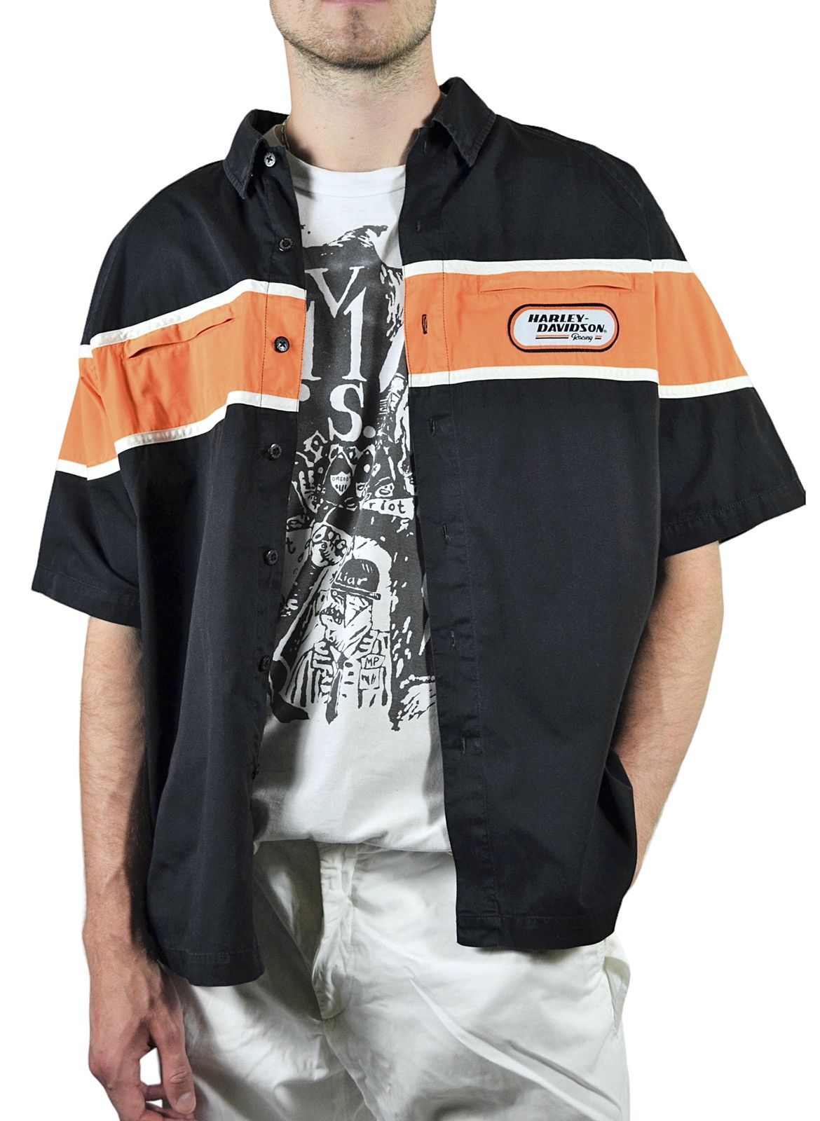 Harley Davidson Y2K Vintage Harley Davidson Big Logo Zip Pocket Racing Shirt Size US L / EU 52-54 / 3 - 2 Thumbnail