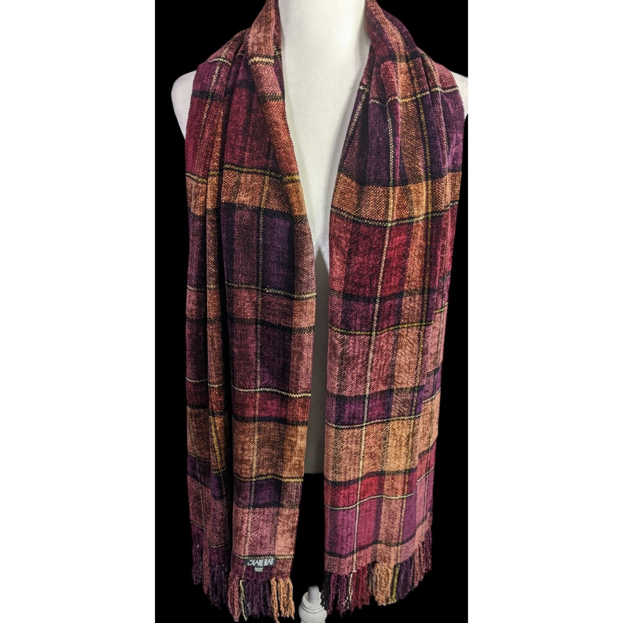 Other Vintage Searle Blatt Rayon Chenille Plaid Scarf With Fringe Size ONE SIZE - 2 Thumbnail
