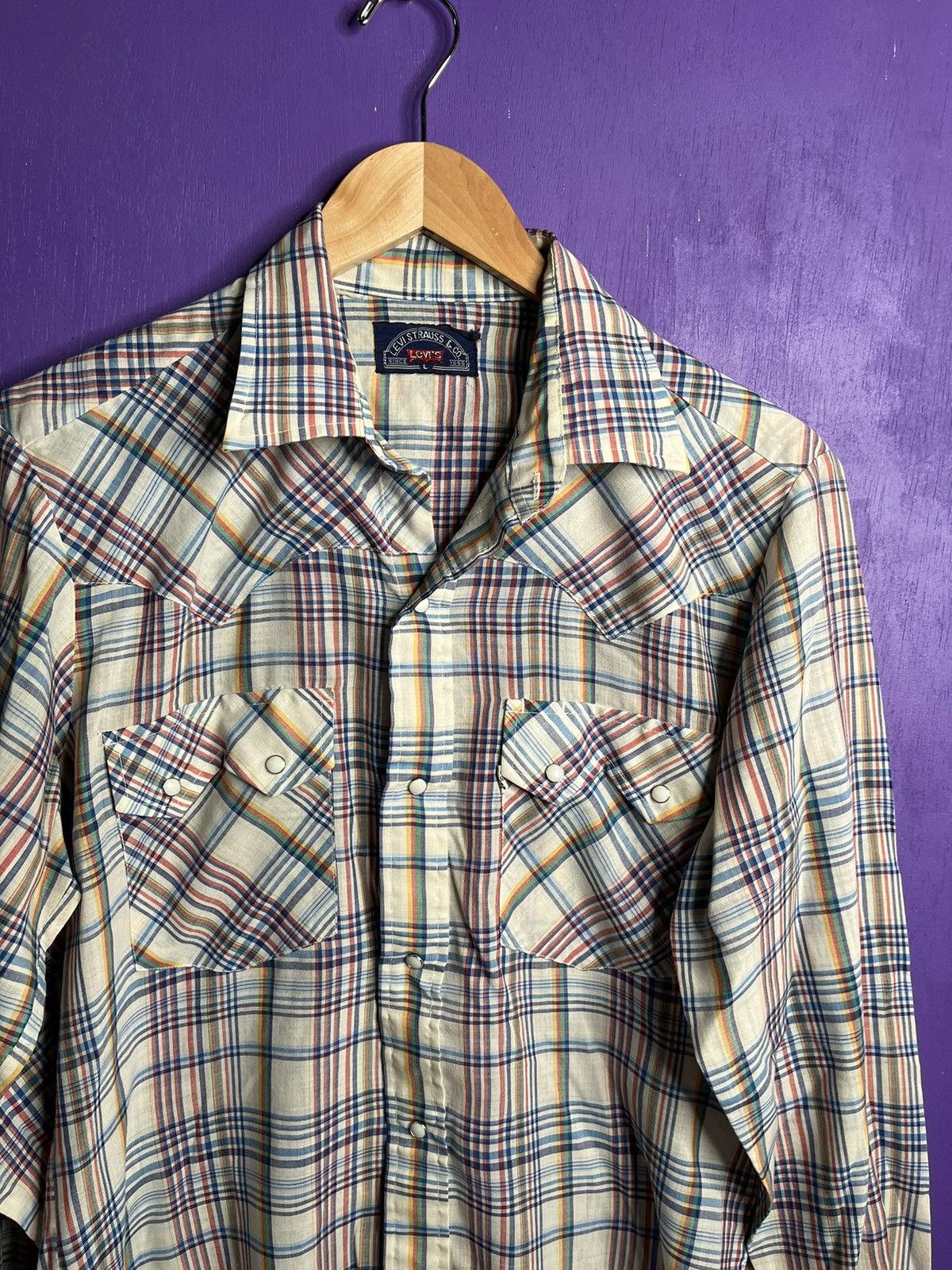 Levi's × Vintage Vintage 70s Levi’s plaid striped pattern pearl snap shirt Size US L / EU 52-54 / 3 - 3 Thumbnail