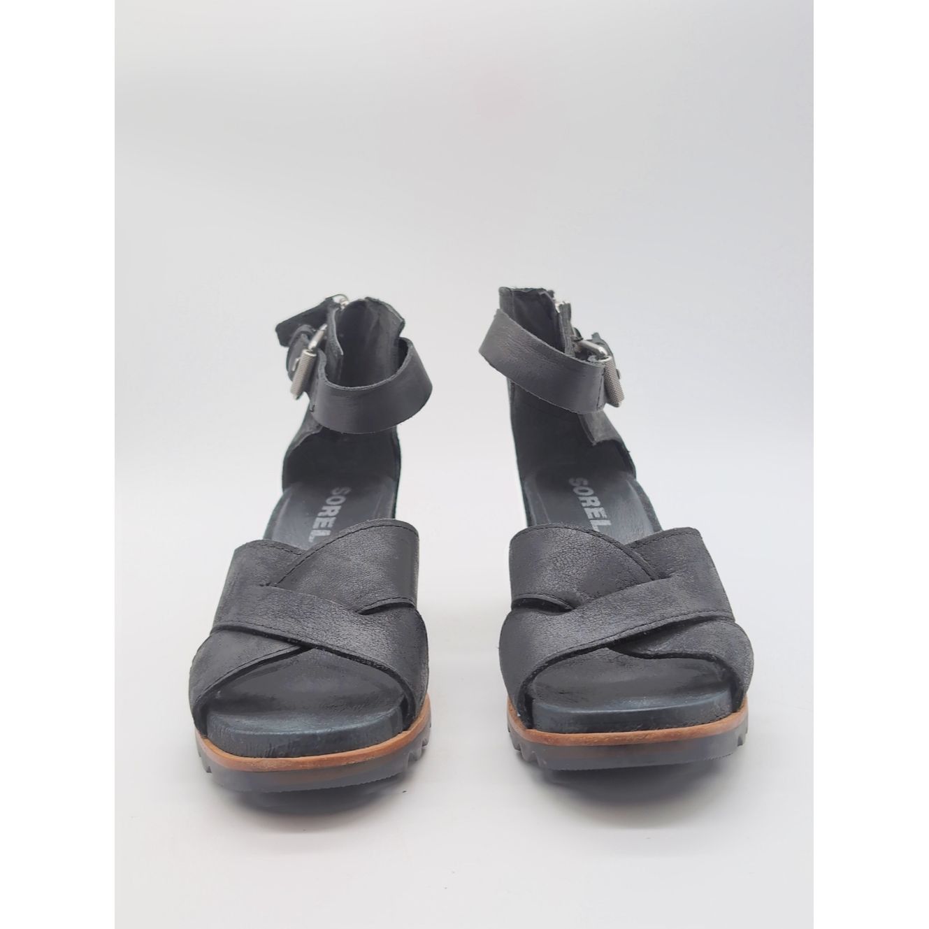 SOREL Sorel Joanie Sz 11 Women's Black Leather Ankle-Strap Wedge Size US 11 / IT 41 - 2 Thumbnail