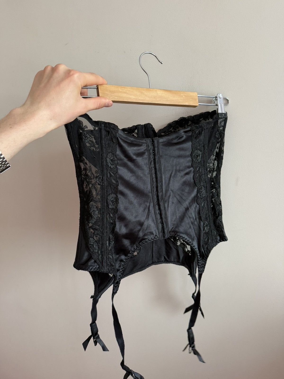 Vintage Vintage Black Lace Satin Corset Bustier 38D Size L / US 10 / IT 46 - 3 Thumbnail